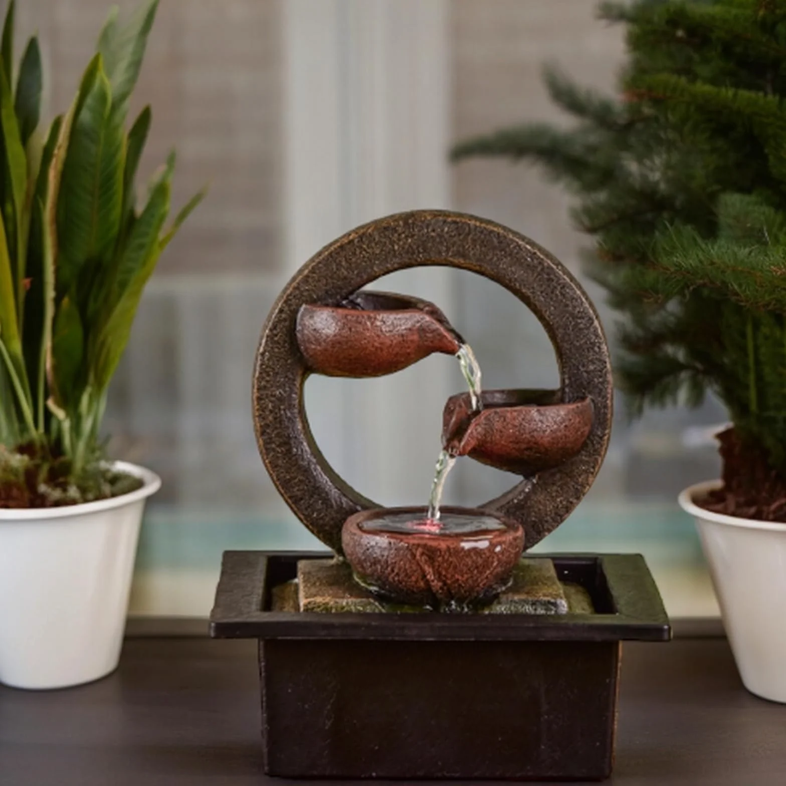 ZEN'LIGHT Fontaine d'Intérieur Zen Terai, Éclairage LED Multicolore, Pompe Silencieuse, 17 x 21 x 25 cm