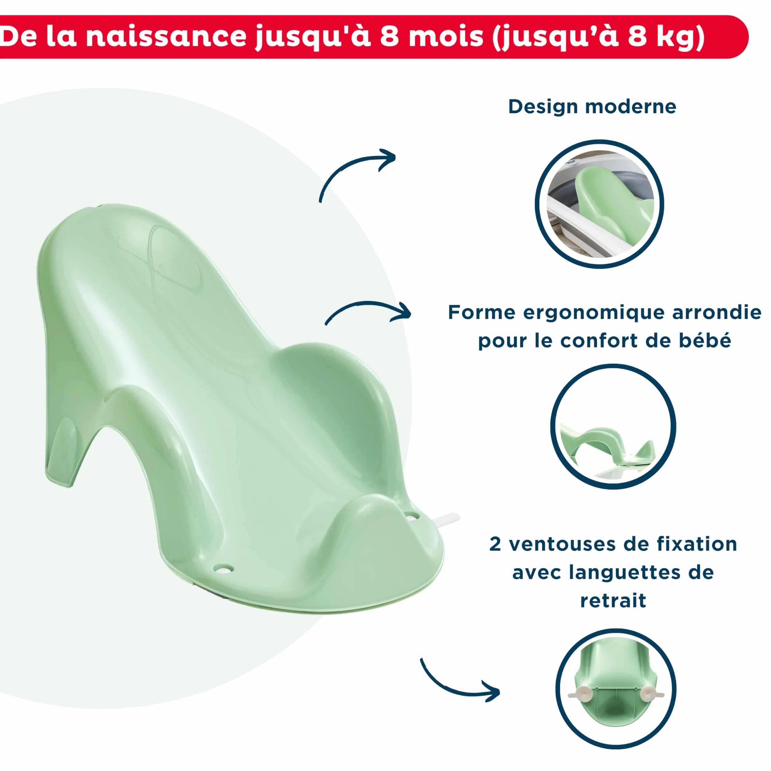THERMOBABY Transat De Bain ATOLL Vert Céladon Fabriqué En France