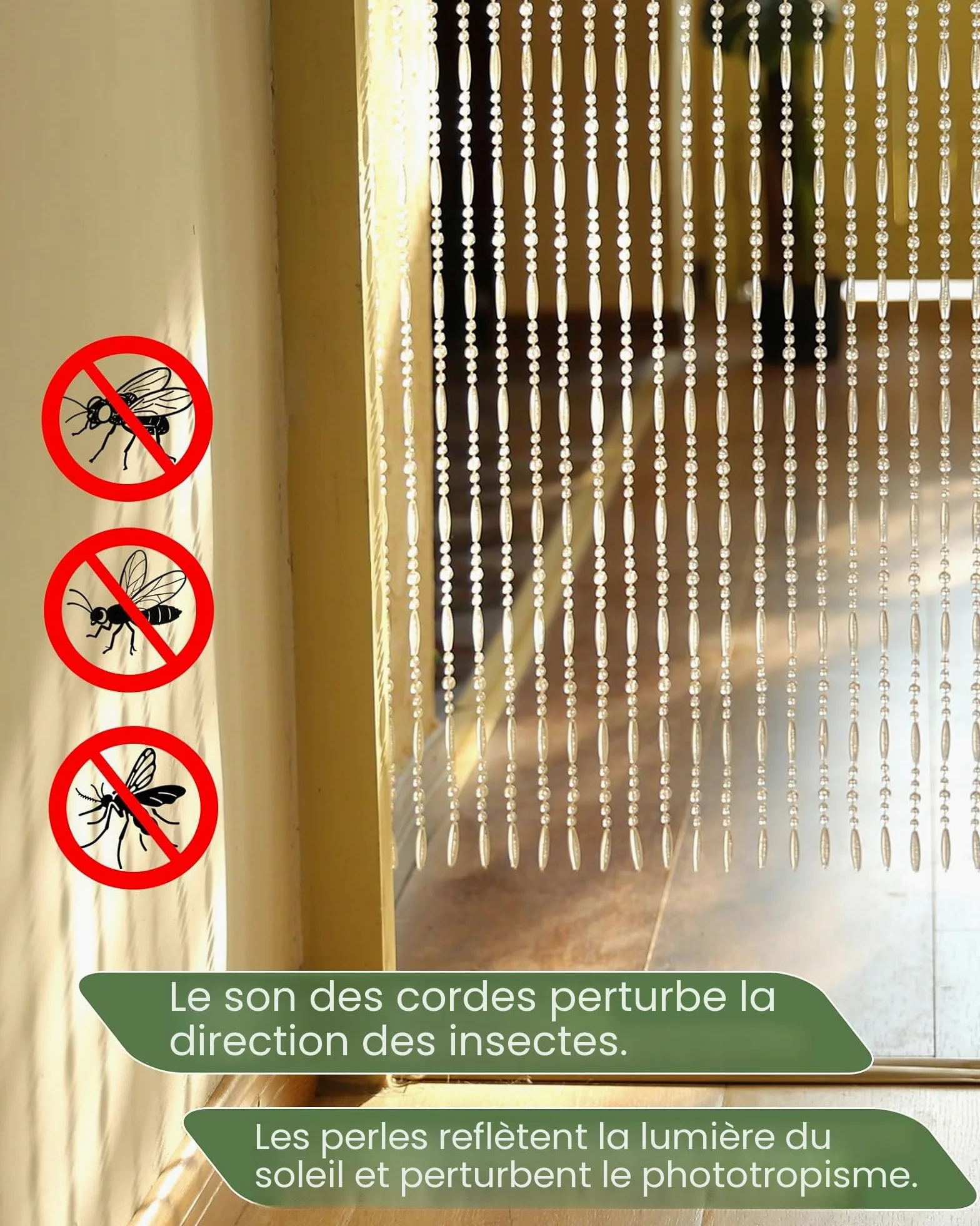 Rideau de Perles Transparent Porte de Balcon, 100x230cm, 75 Brins, Rideau de Perles en Plastique comme Moustiquaire et Décoration pour Porte de Balcon, Chambre