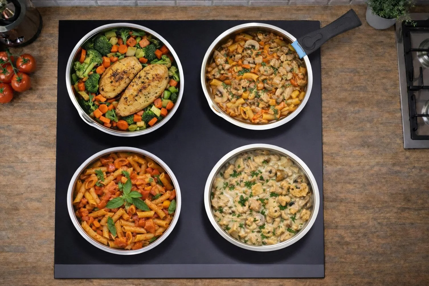 ARTHUR MARTIN Batterie de Cuisine 10 Pièces Inox Casseroles Poêles Antiadhérentes Compatible Tous Feux Poignée Amovible