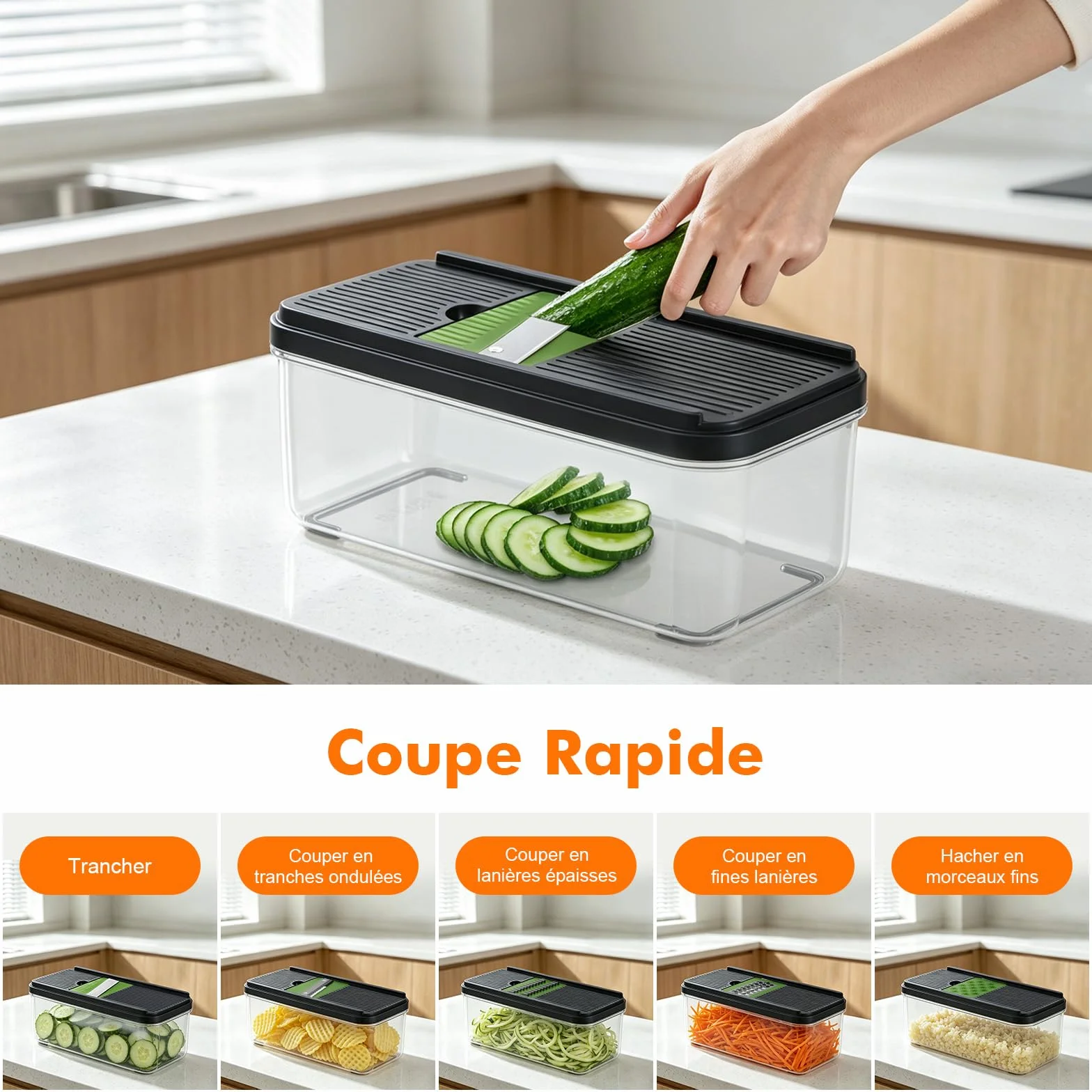 Ibergrif M524-7 Mandoline de Cuisine Professionnelle 8 en 1 Coupe-Légumes Multifonctions avec Bac Collecteur
