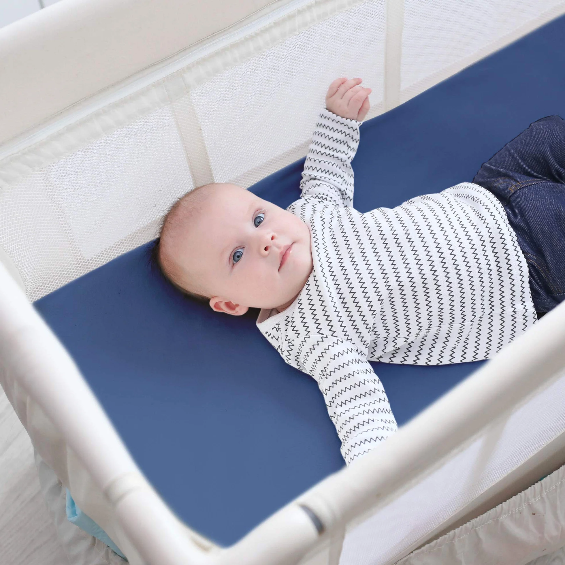 Matelas Bébé de Voyage Pliant 60 x 120 cm Bleu Foncé avec Sac de Transport Housse Amovible Mousse Ferme Épaisseur 5,5 cm