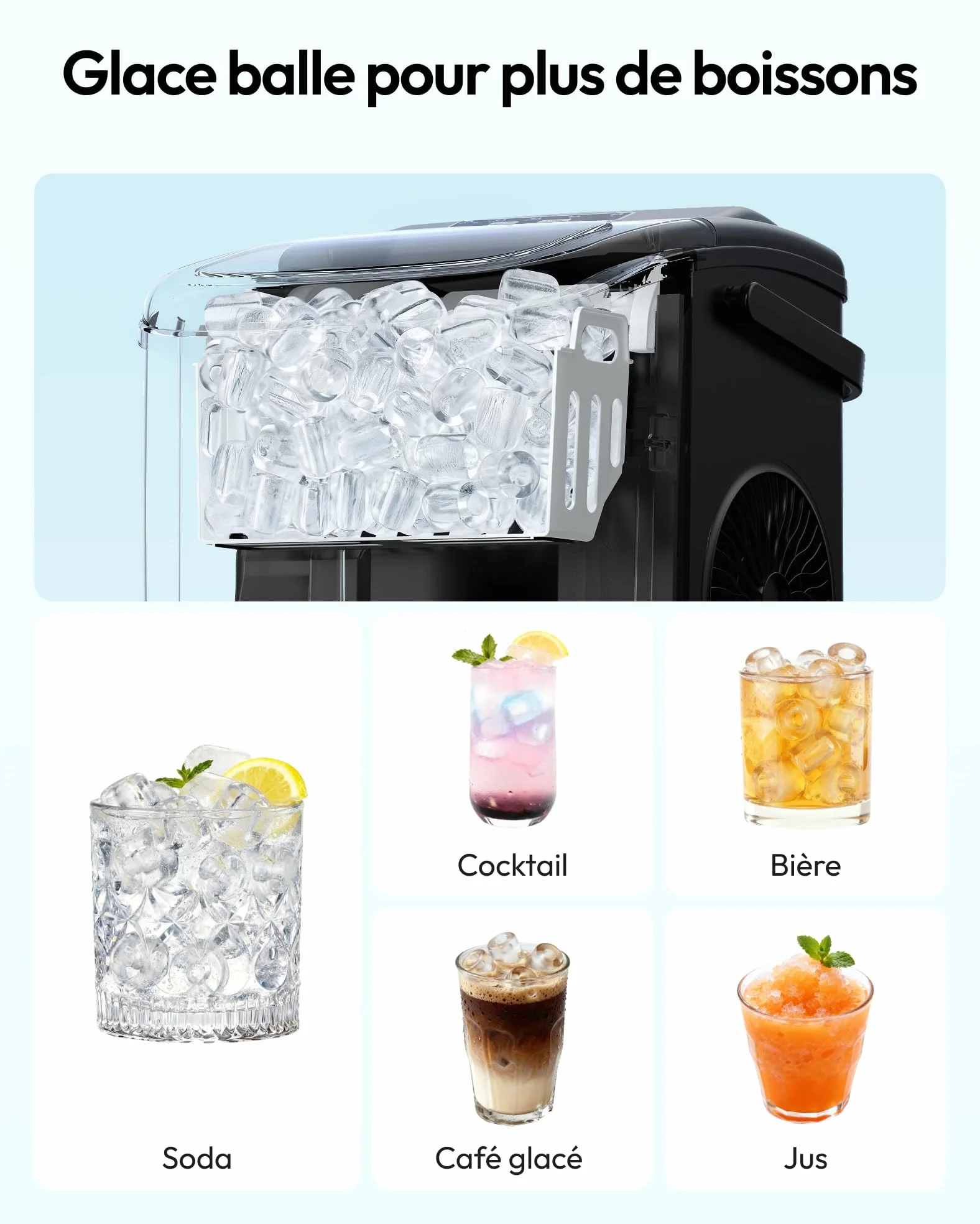 EUHOMY Machine à Glaçons, 9 Glaçons en 6 Minutes, Auto-Nettoyante, 12 Kg/Jour, Ice Maker Noir