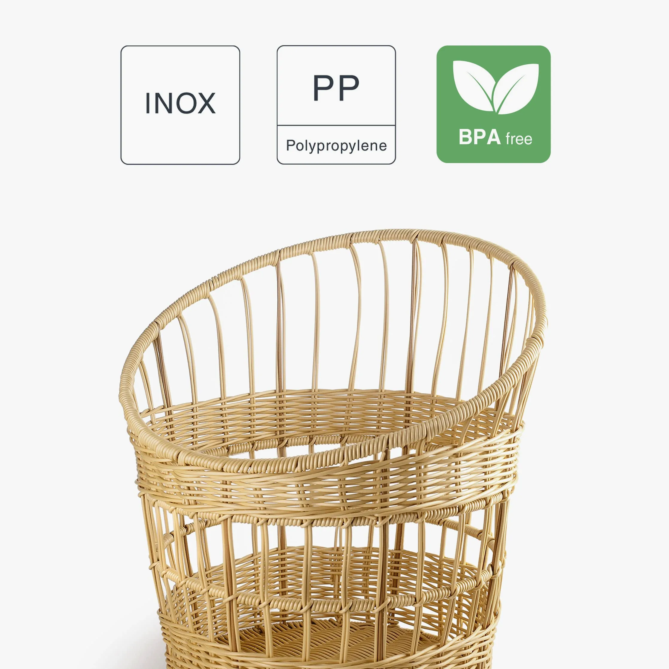 Lacor - 63492 - Panera Baguette, Panera pour le stockage du pain, Panier à aspect osier, Polypropylène avec renfort en acier inoxydable, 32x42 cm, Brun clair
