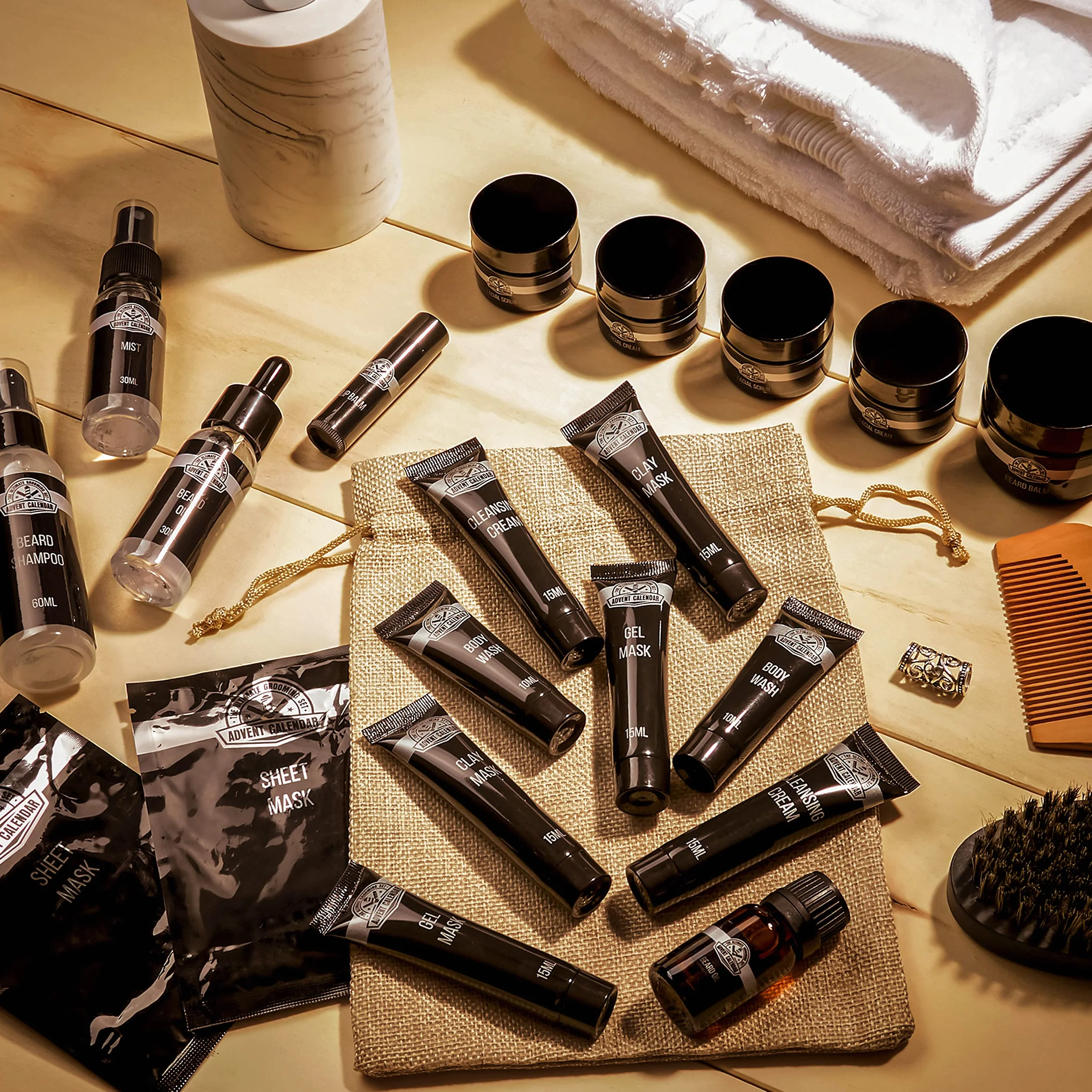 KreativeKraft Calendrier de l'Avent 2025 Homme 24 Surprises Kit Barbe Huiles Baumes Gommages Peignes