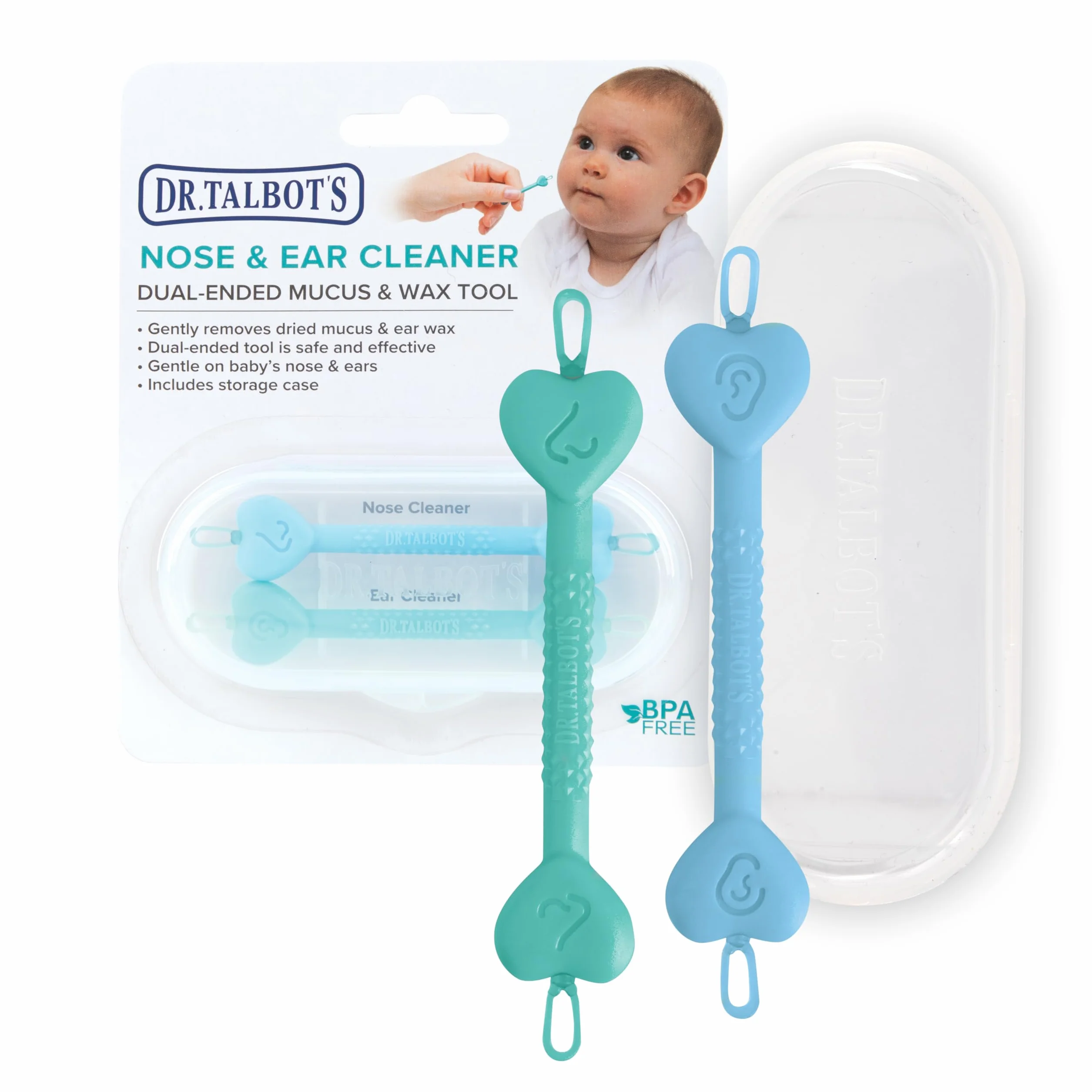 Nuby Dr. Talbot Nettoyeur de Nez et d'Oreilles Bébé Pack de 2 Vert Bleu