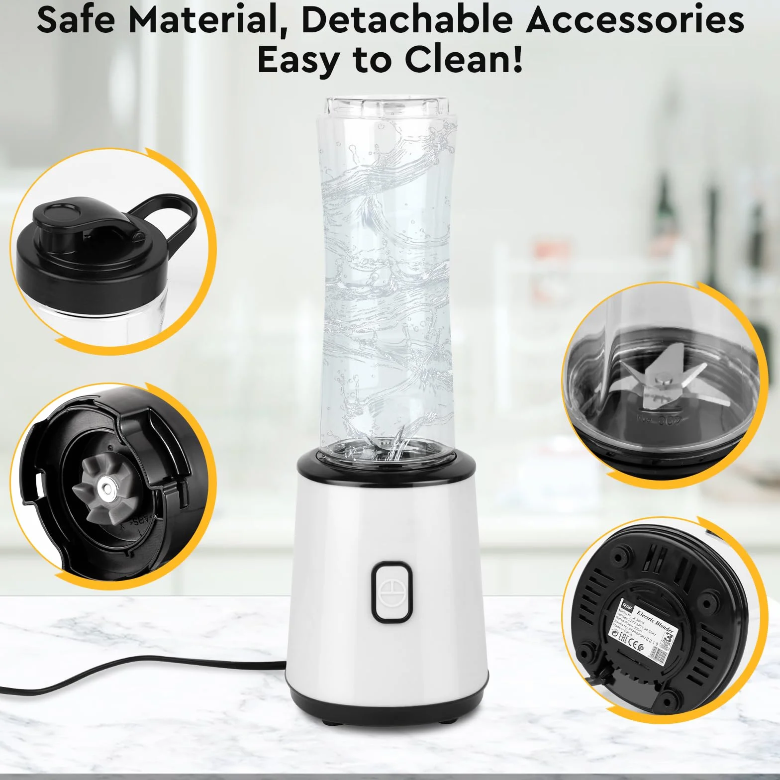 Mini Blender Portable Sans BPA 23000 tr/min 300 W Bouteille Double Paroi 600 ml 400 ml