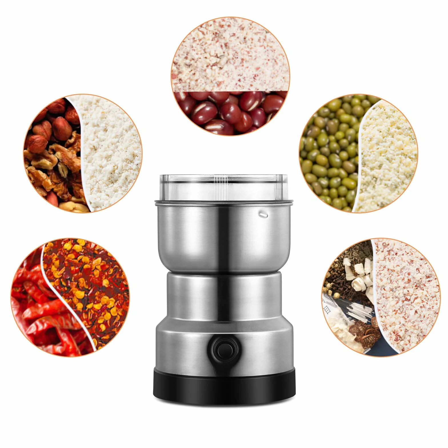 Moulin à grains 150 W acier inoxydable broyeur domestique café épices herbes argent