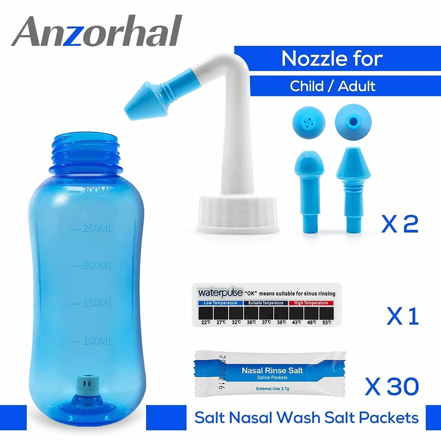 ForeverCover Pot de lavage nasal Neti 300 ml avec 30 sachets de sel pour nez