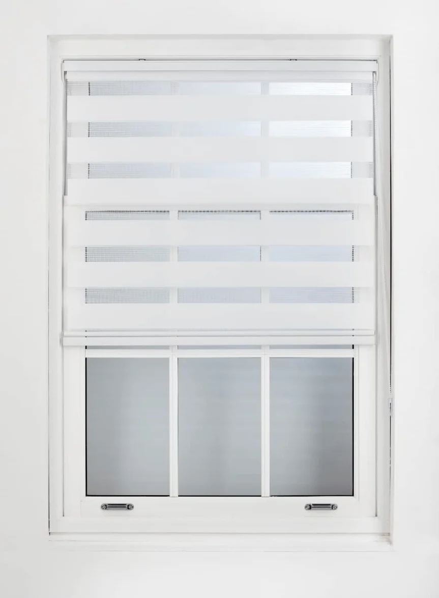 FURNISHED Stores Jour et Nuit sur Mesure - Store Enrouleur zébré en Tissu à Double Vision, Installation Rapide - Store Jour et Nuit, Blanc, 120W x 210H cm