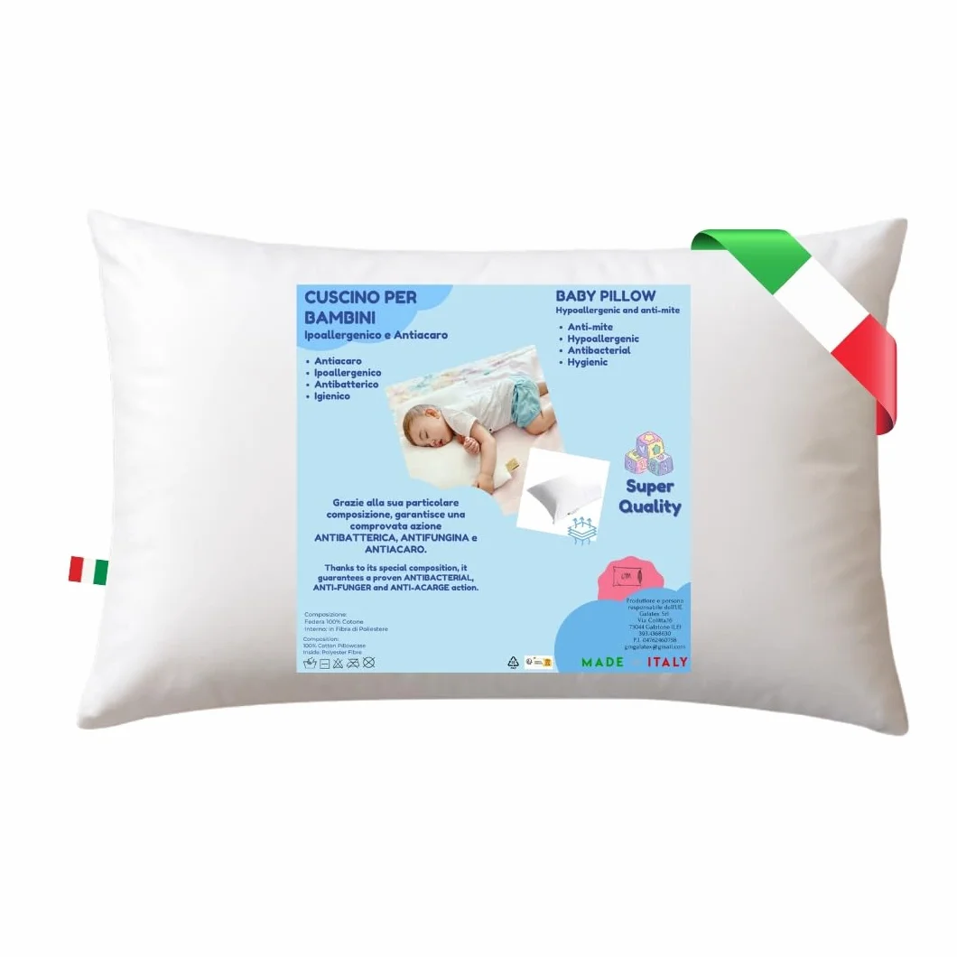 Coussin 40 x 30 cm 100% Coton Hypoallergénique Blanc Lavable en Machine pour Enfant
