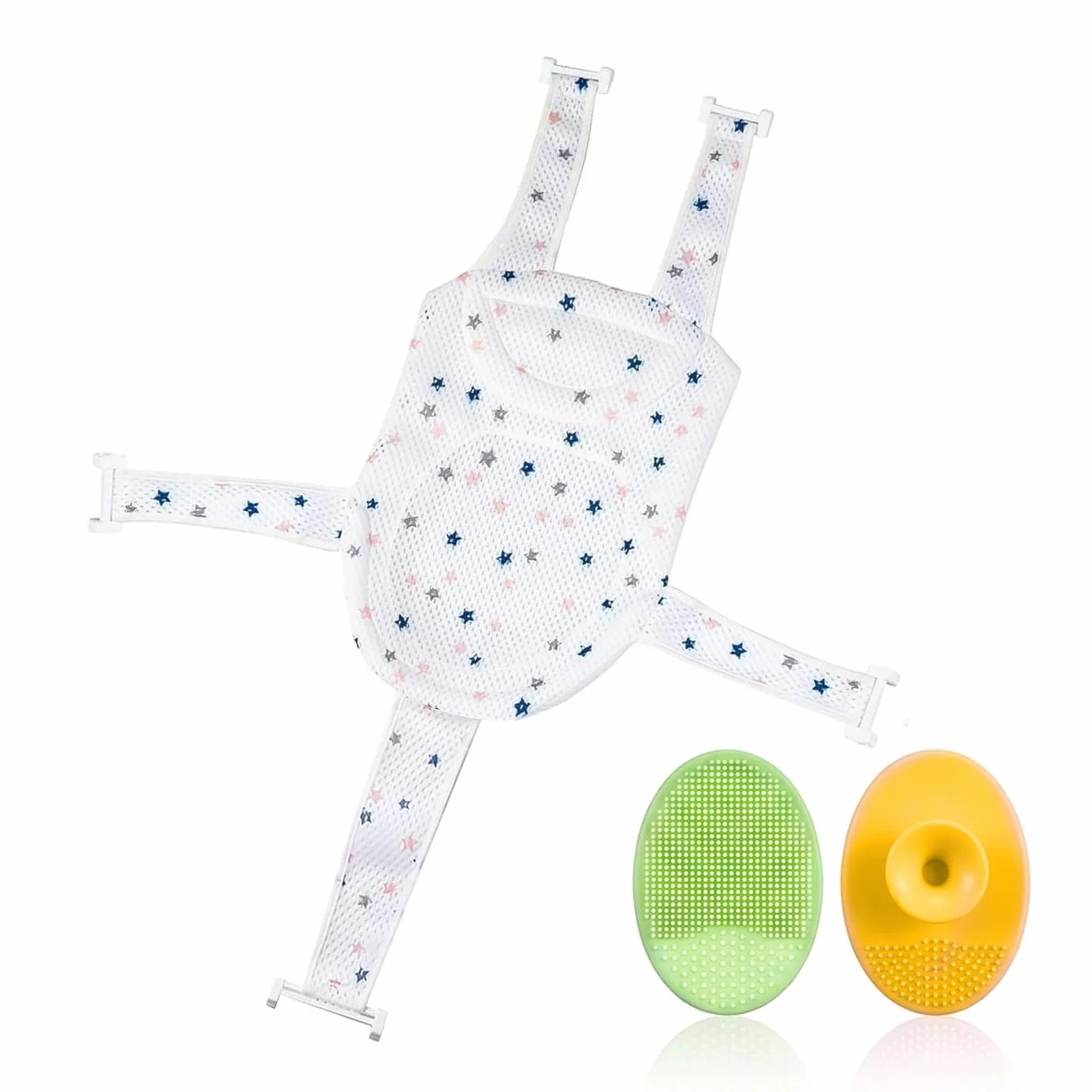 Coussin de Bain Ajustable Antidérapant pour Bébés 6-24 Mois avec 2 Brosses à Shampooing