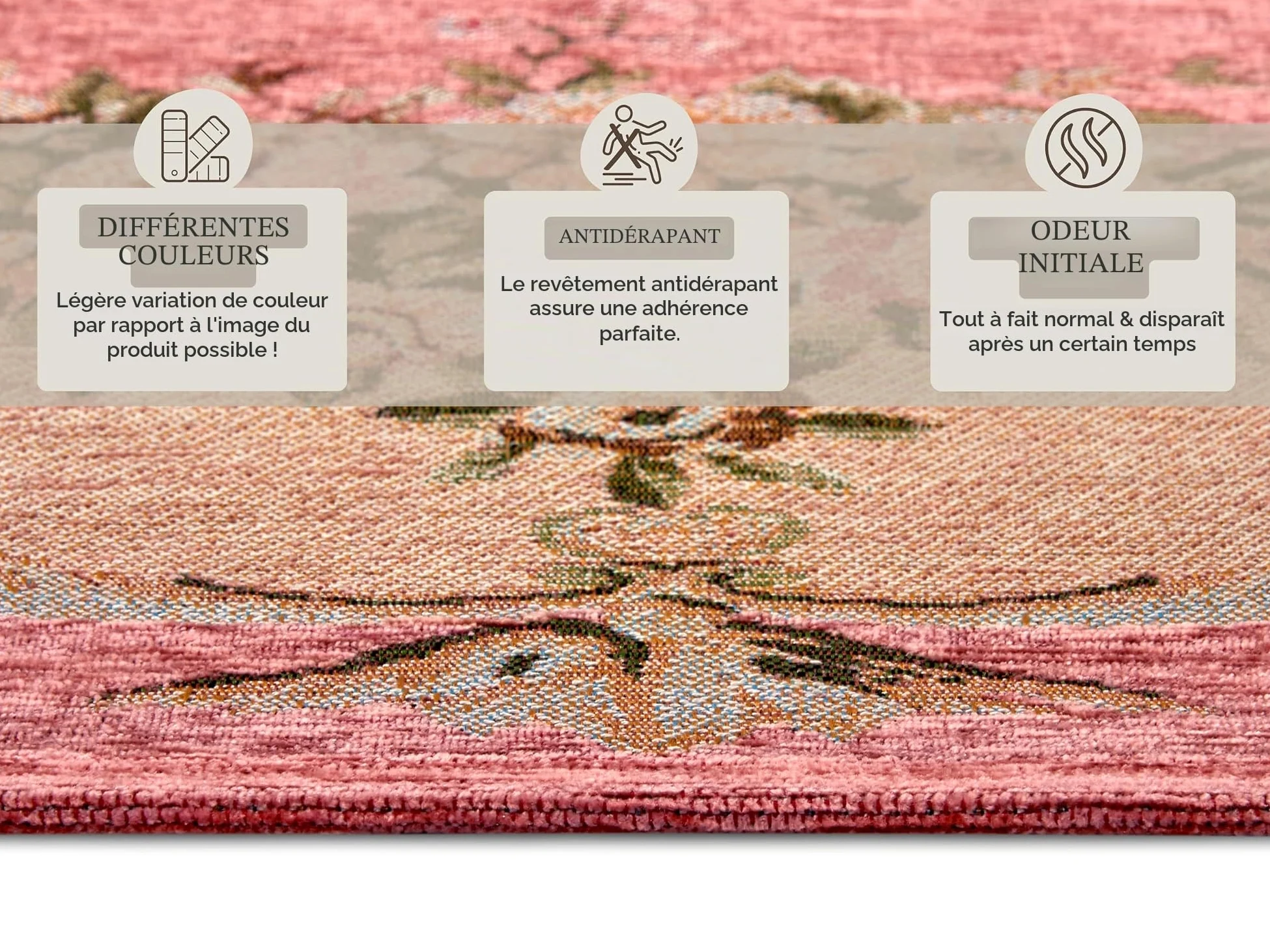 Hanse Home Asmaa Design - Tapis Oriental - Tissé à Plat - Motif Floral Vintage - Dessous antidérapant - Tissé de qualité supérieure - pour Salon, Chambre à Coucher, Salle à Manger, Couloir - Rose