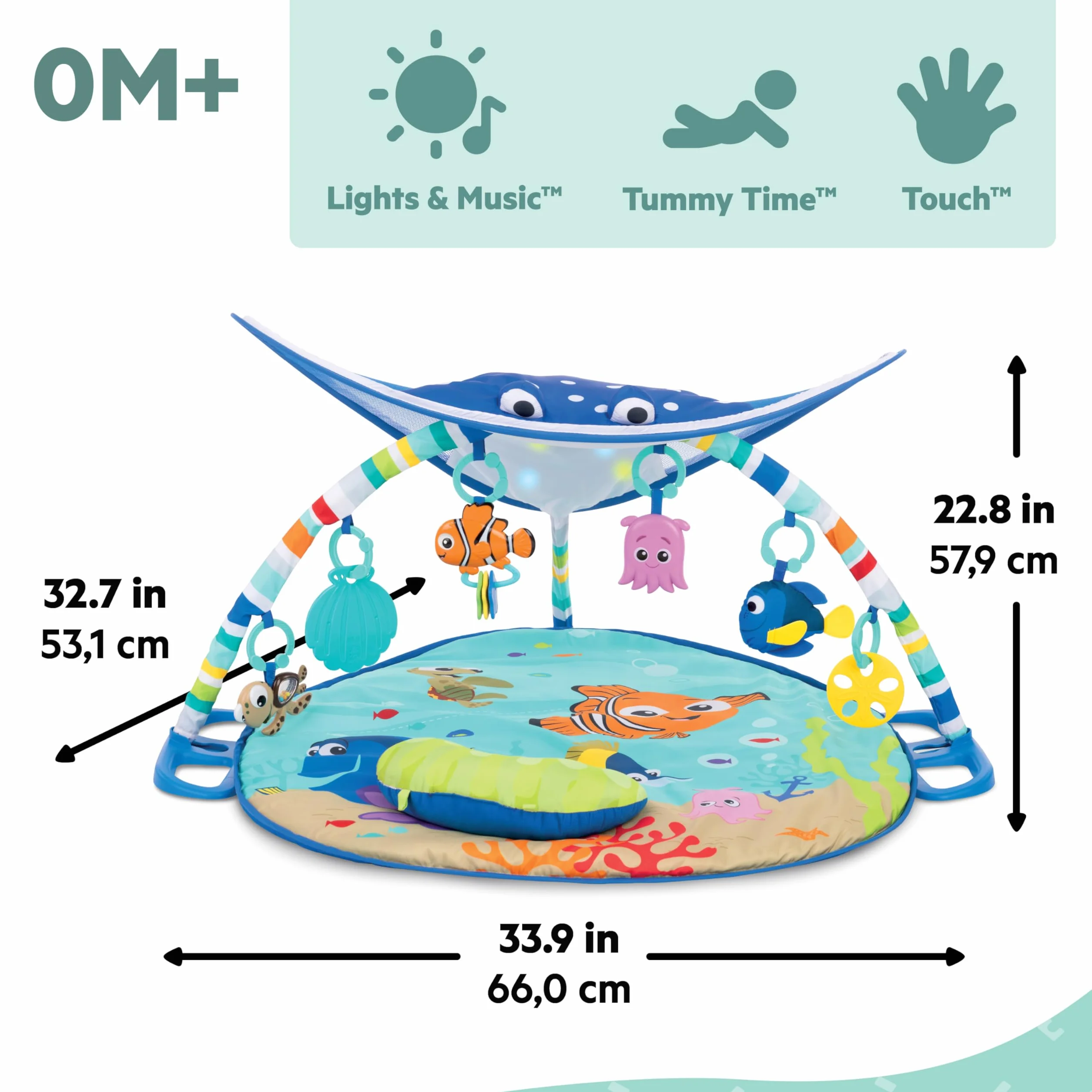 Bright Starts Disney Baby Tapis d’Eveil le Monde de Némo Mr. Ray Ocean Lights, Lumières et Mélodies, Marionnette à Doigts Dory