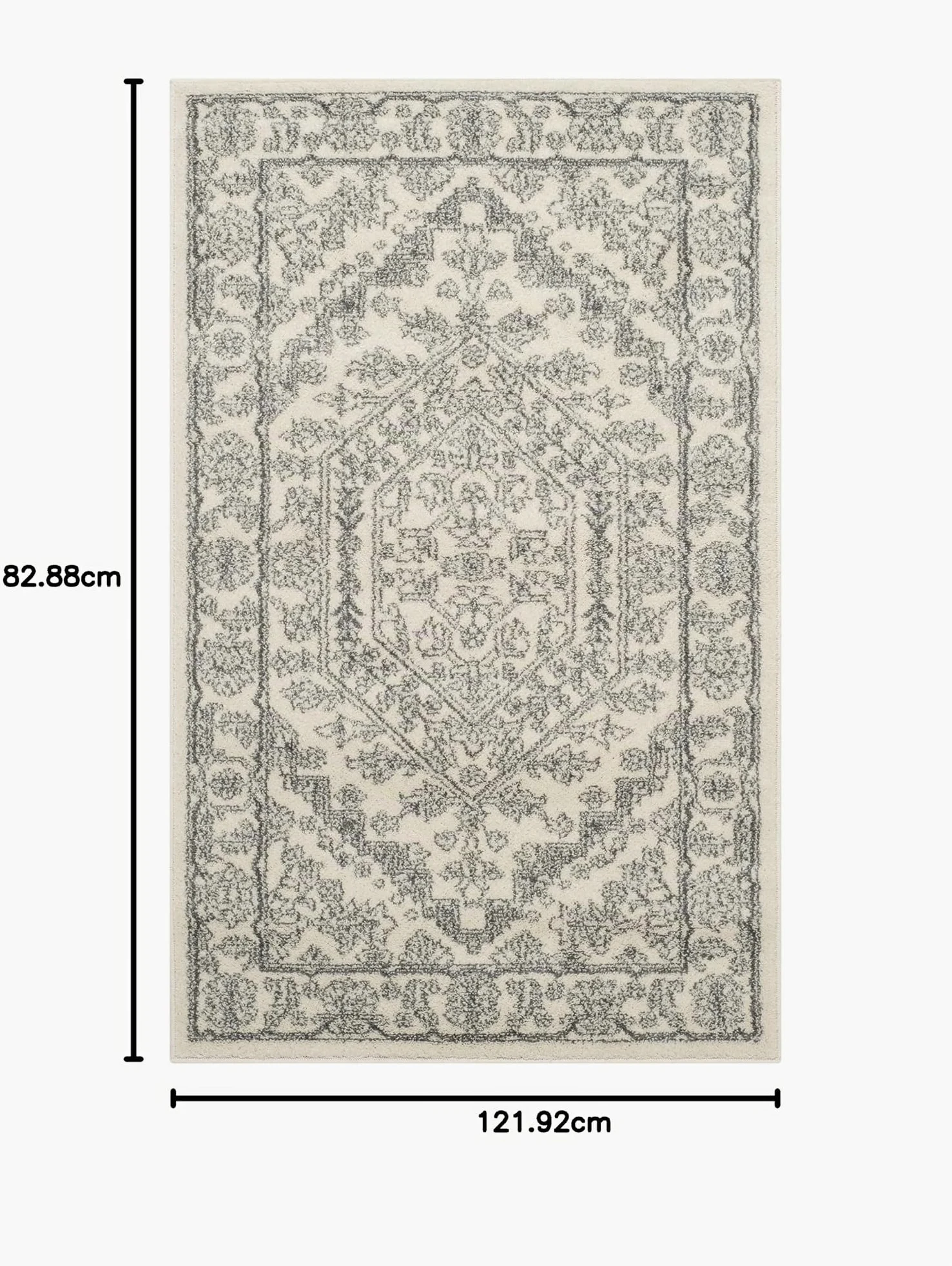 SAFAVIEH Tapis 122 x 183 cm - Adirondack Collection - Design Traditionnel, Ivoire & Argent, Mélange Synthétique Entretien Facile, Idéal pour Salon, Chambre, Bureau