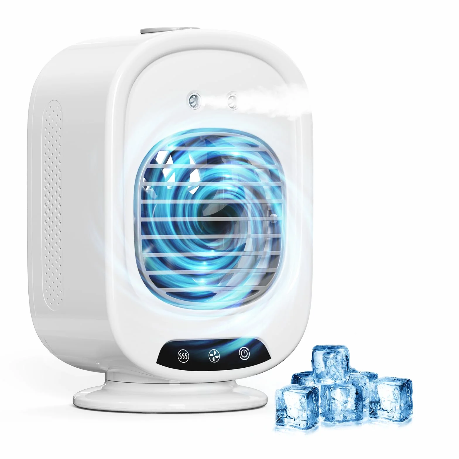 Climatiseur Mobile Portable 4 en 1, Mini Refroidisseur d'Air 300ML USB, Ventilateur Brumisateur Silencieux 3 Vitesses