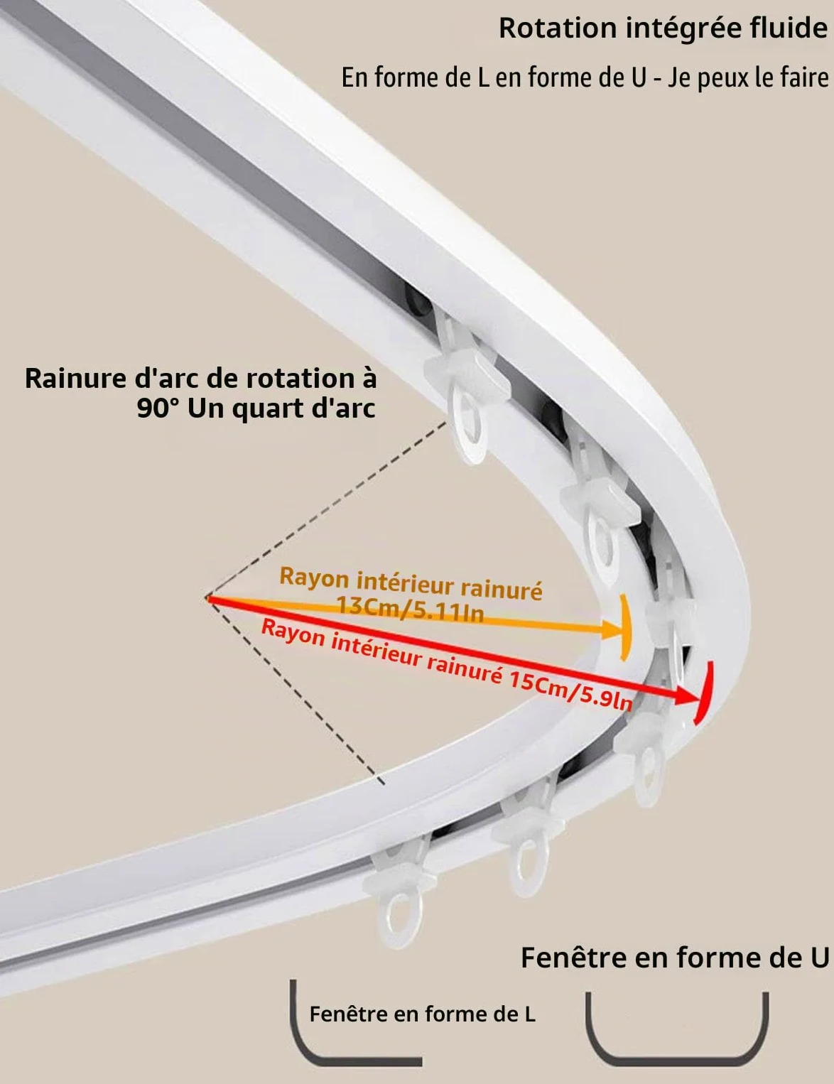 Rail de Rideau de Plafond en Aluminium Invisible, Montage au Plafond Rail de Rideau Aluminium, Rail à Rideau Encastrée pour Separation de Piece/Rideaux/Chambre/Balcon/Bureau/Hôtel(White four wheels,3