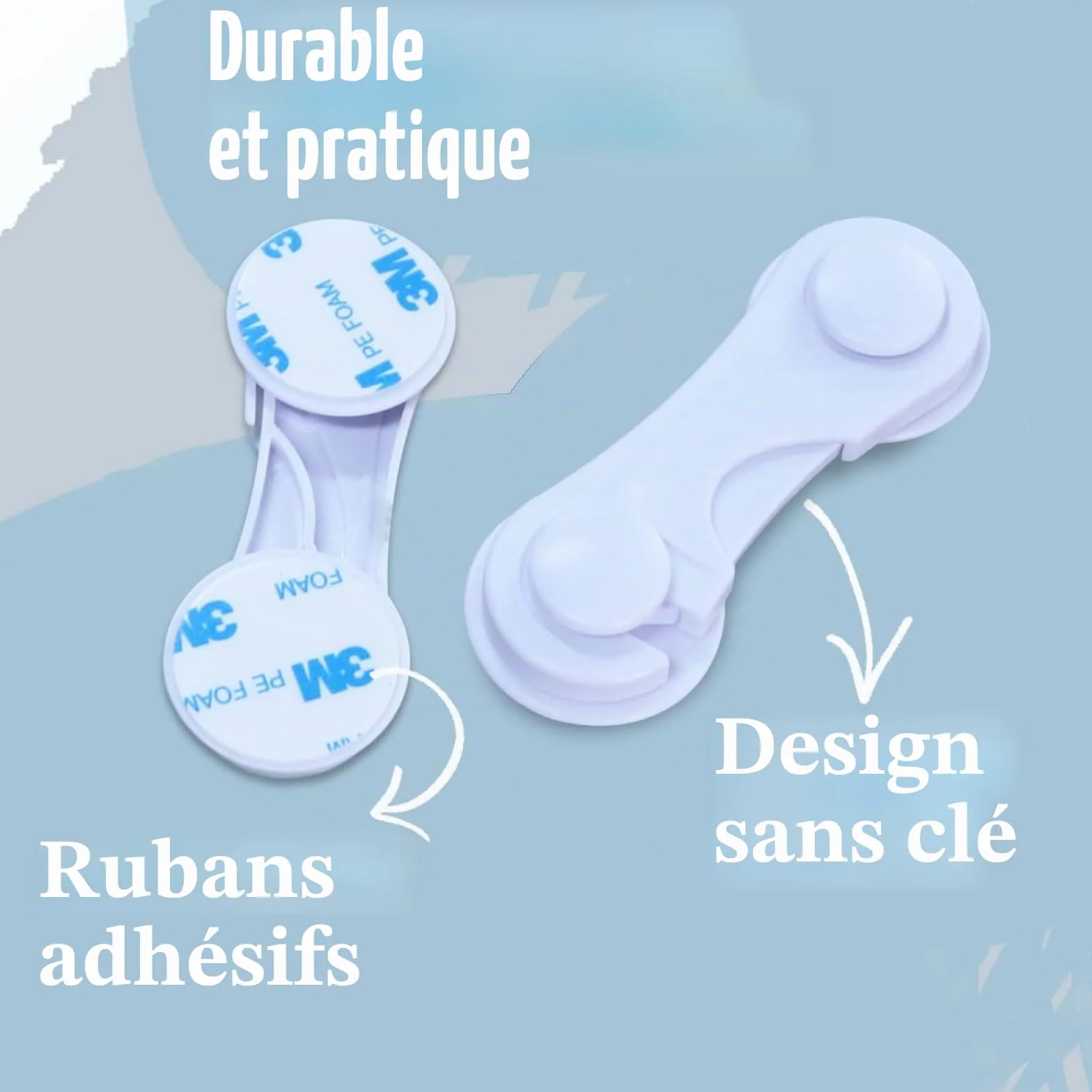 Lot de 6 verrous d'armoire de sécurité pour enfants, sans perçage, blanc, adhésif puissant