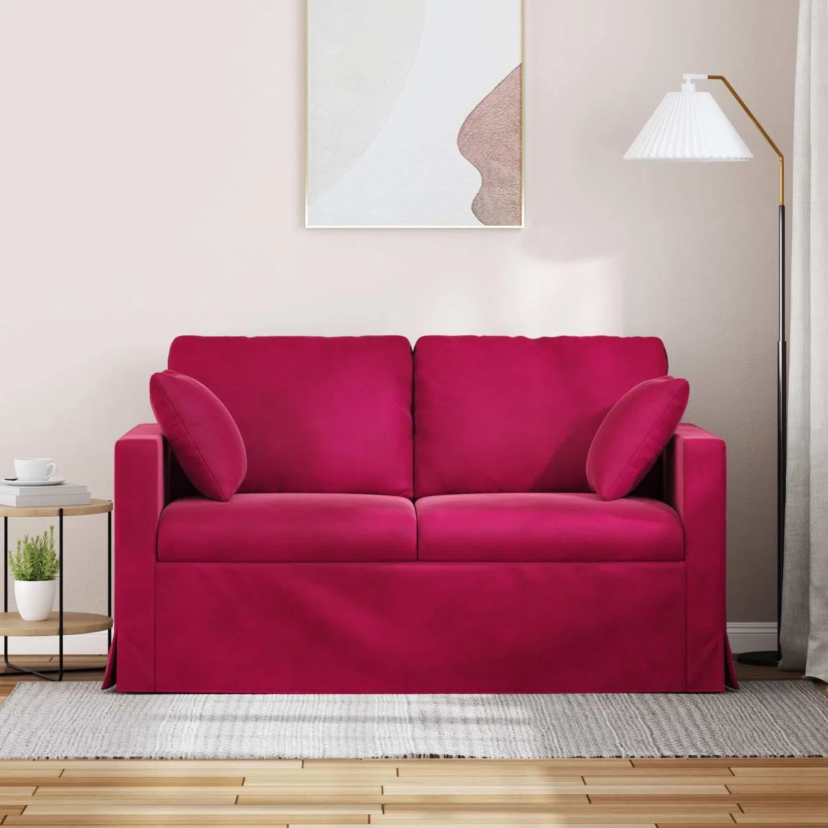 Canapé en velours rouge vin 138 x 78 x 80 cm - Meuble rembourré moderne avec design ergonomique et accoudoirs en bois pour salon, bureau, chambre d'amis, détente, lecture, assise