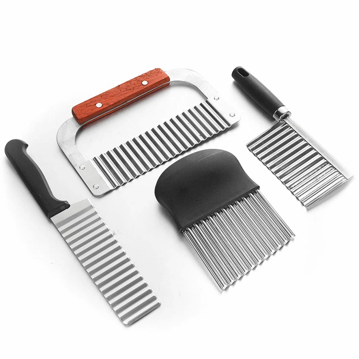 Coupe-frites ondulé acier inoxydable lot de 4 - Pour pommes de terre et légumes