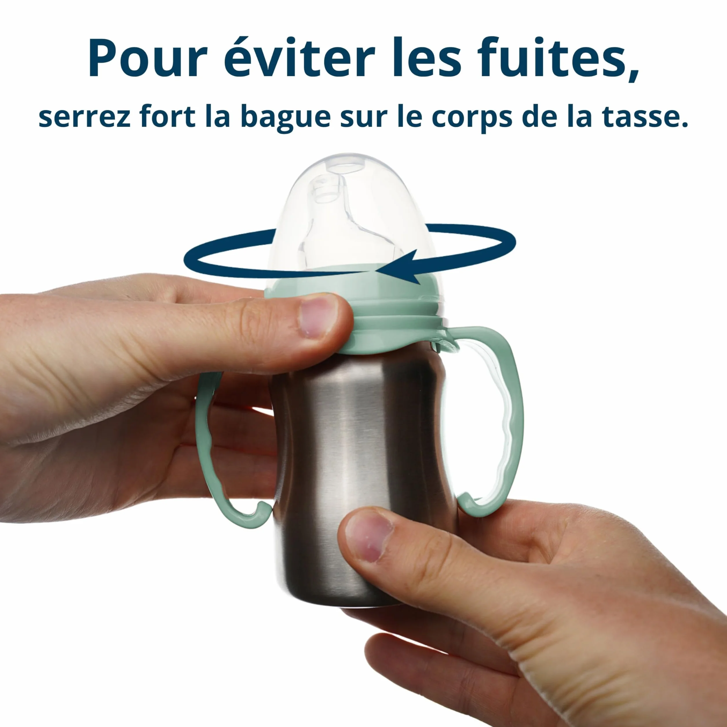 THERMOBABY Tasse En Inox Bébé Avec Anses Et Tétine Silicone Anti-Fuites 180 ml Vert Cactus