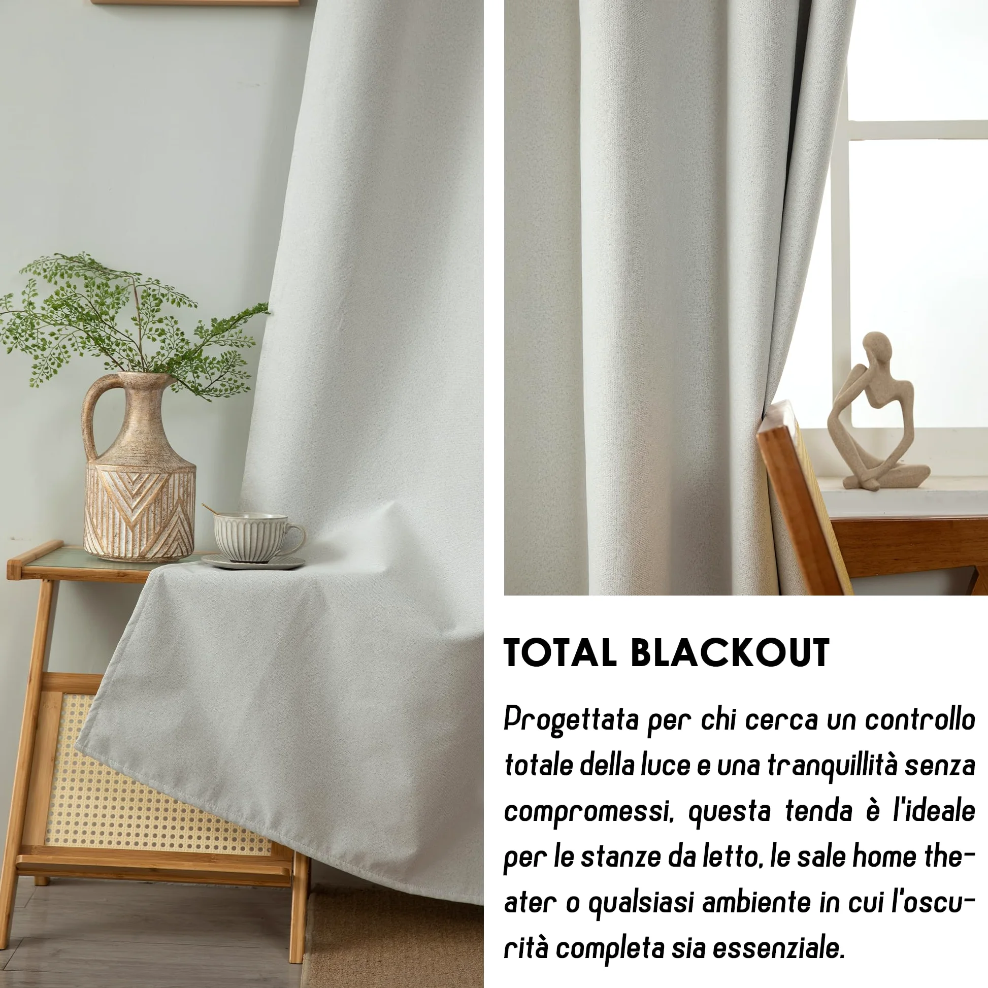 GIRASOLE HOME Paire de rideaux barbade thermiques 100 % occultants 2 panneaux de 140 x 240 cm avec œillets Greige