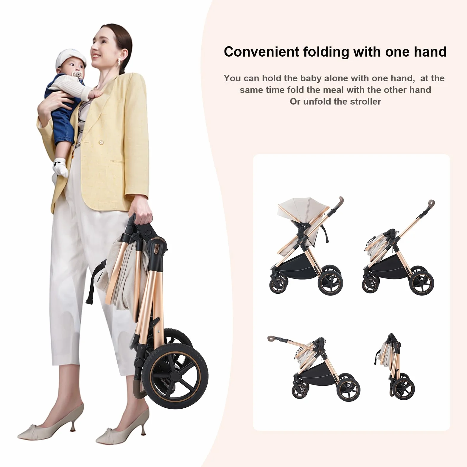 Poussette 3 en 1 Citadine Combinée Tricycle Baby Walker Haute Paysage Landau pour 0-36 Mois Pliante Trolley Bébé