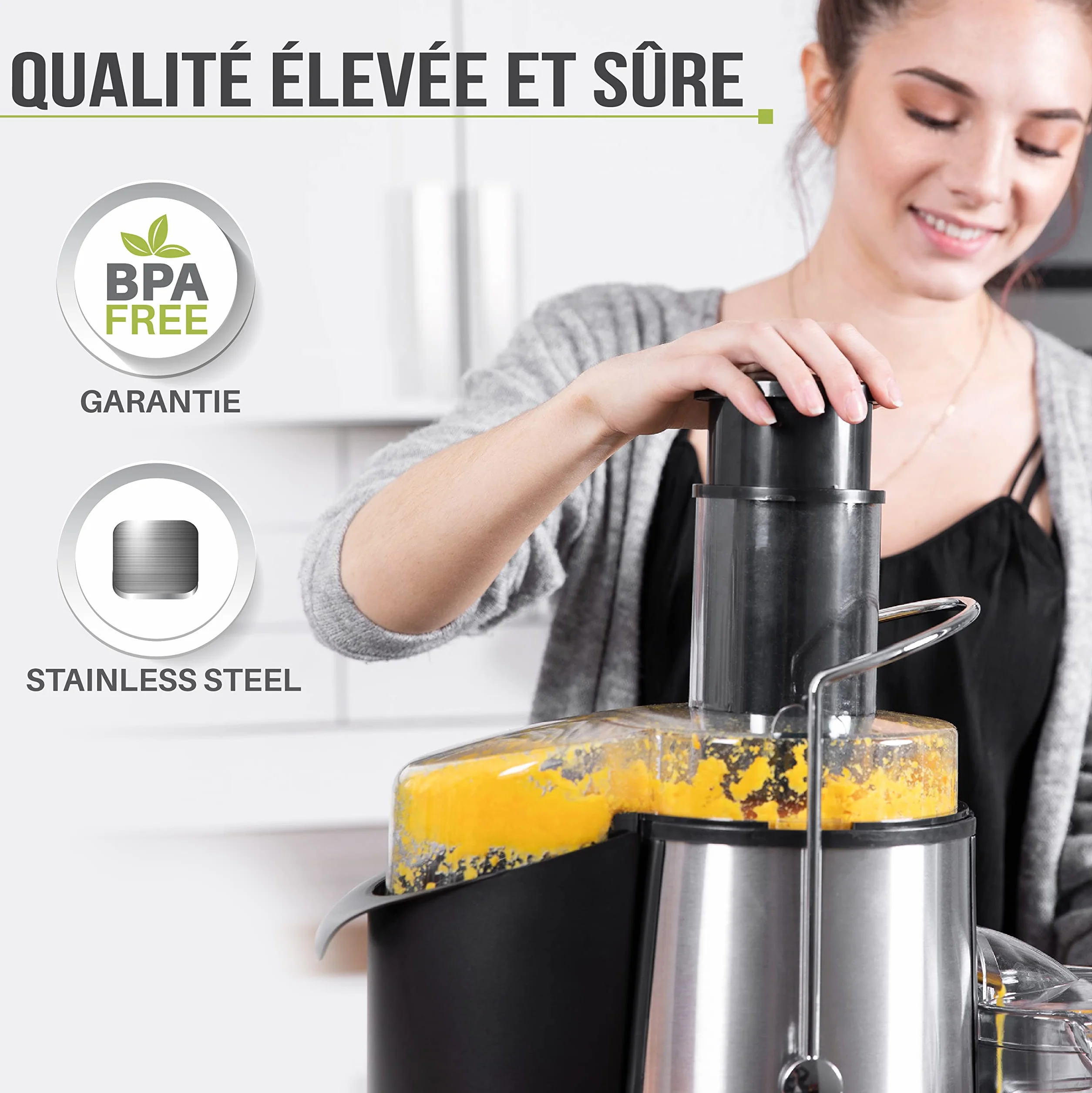 Twinzee Centrifugeuse Extracteur de Jus 850W, Large Bouche 75 mm - Fruits et Legumes