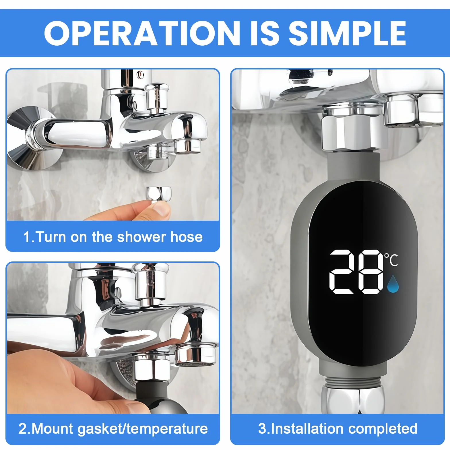 Thermomètre de bain numérique LED étanche 0-99 °C débit d'eau réel lot de 2