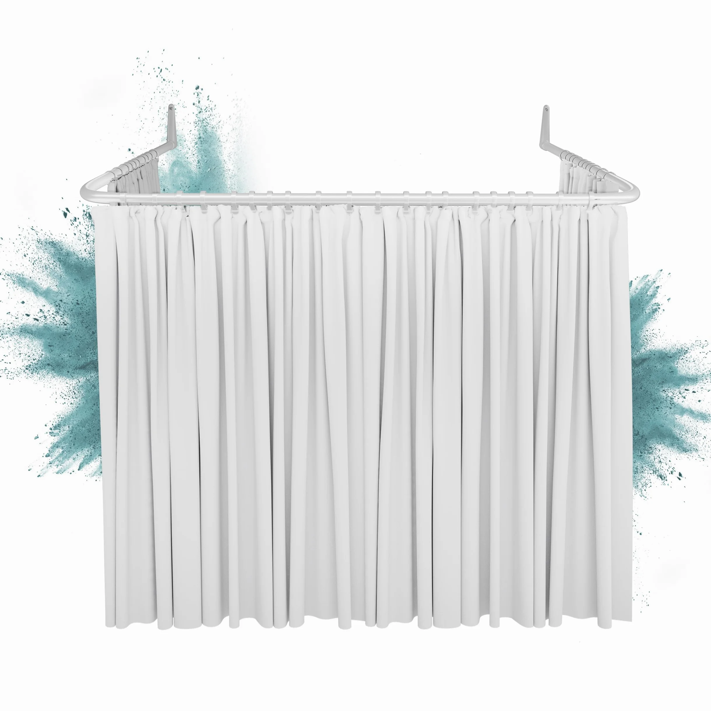 Erica Tringles de Rideau de Douche en U - 85x95x85 cm, Barre de Rideau de Douche Murale sans Fixation au Plafond - Revêtement Plastique sans PVC, Tringle de Douche 100% Inoxydable. Blanc.