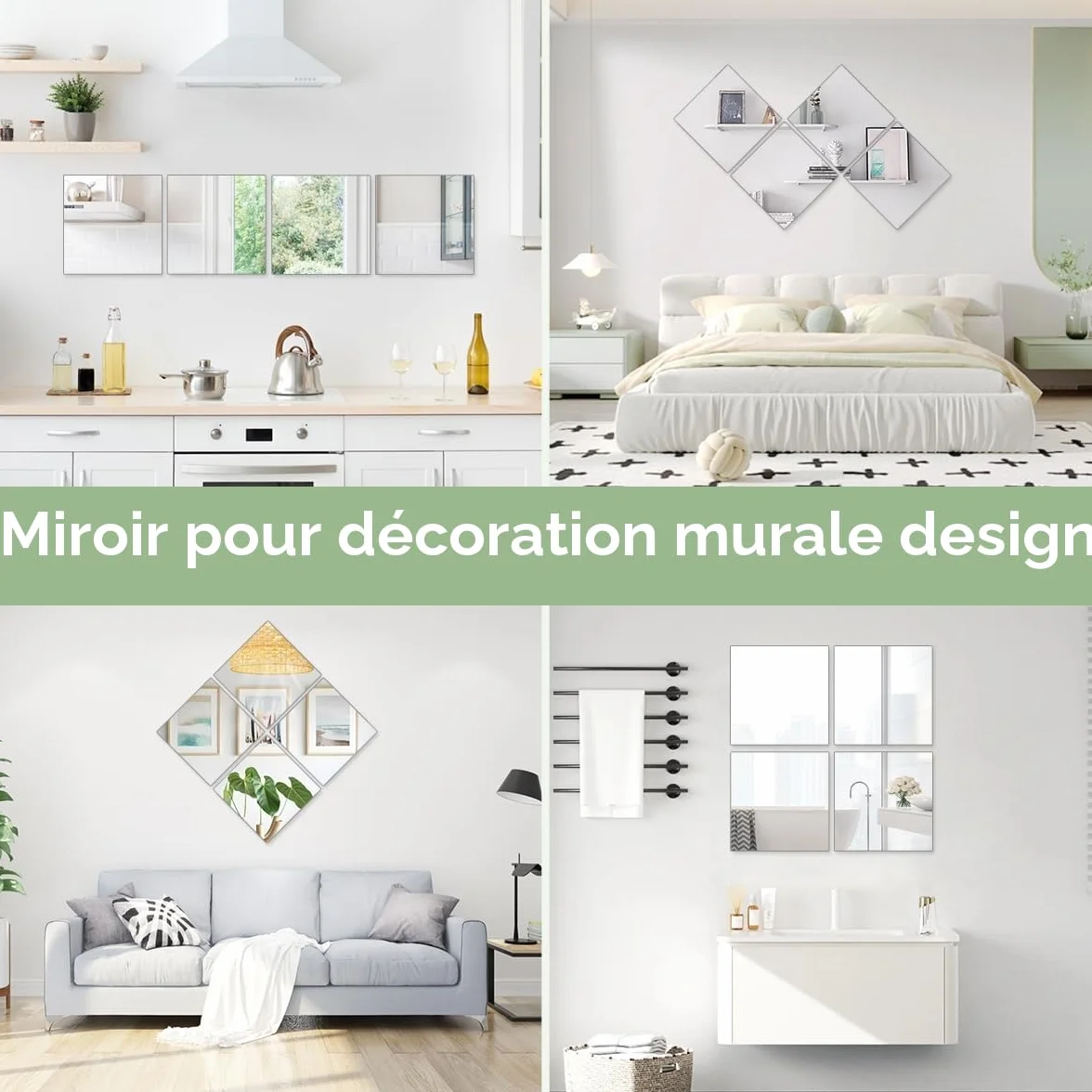Lot de 4 miroirs autocollants en acrylique pour mur, grande taille, sécurité