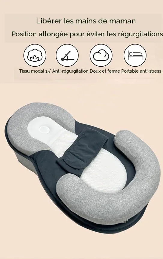 Coussin cale nouveau-né soutien allaitement anti-crachats sangle sécurité gris