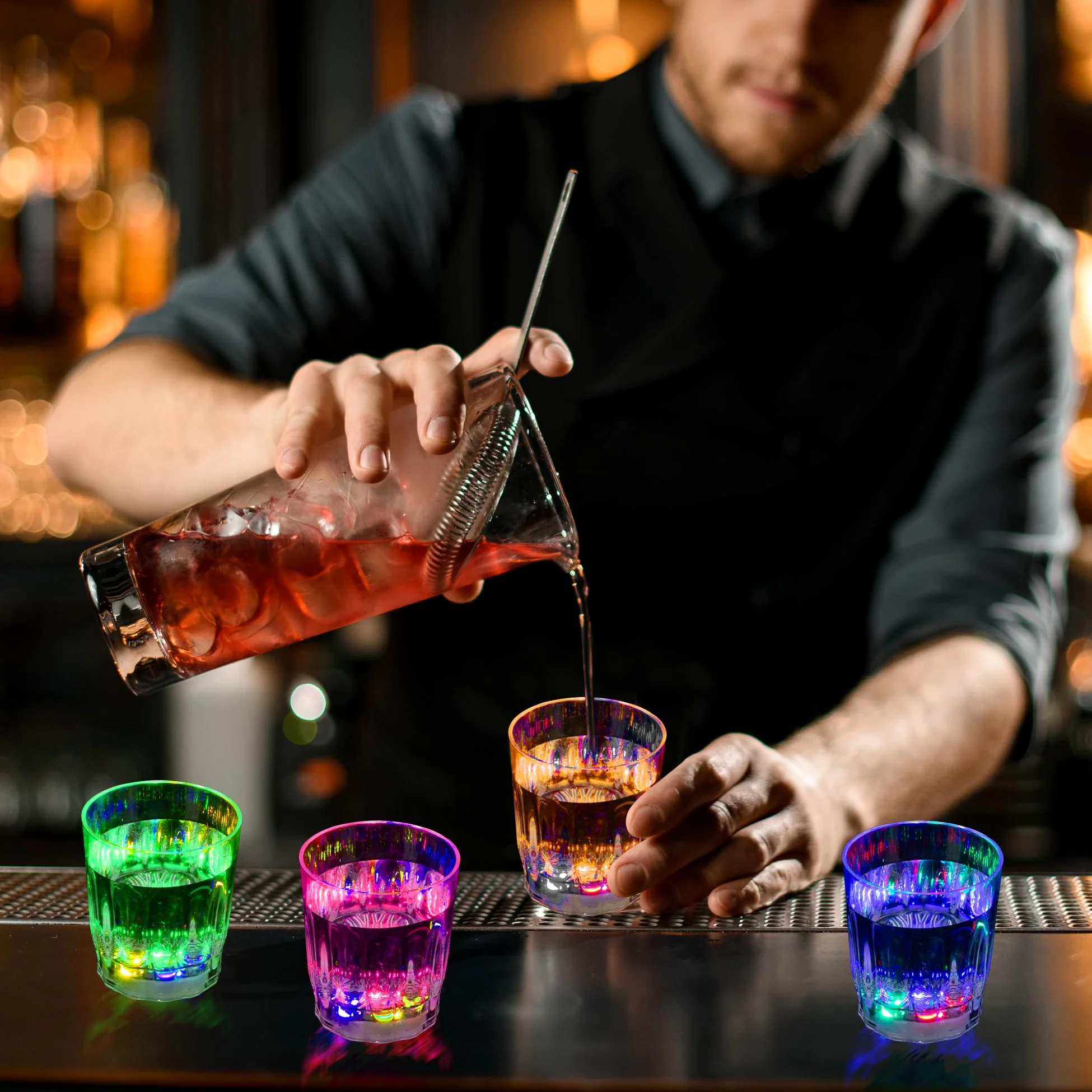 Lot de 48 verres à shot lumineux à DEL pour adultes - Verres à shot phosphorescents pour fête d'anniversaire, Noël, Halloween, bar, Pâques