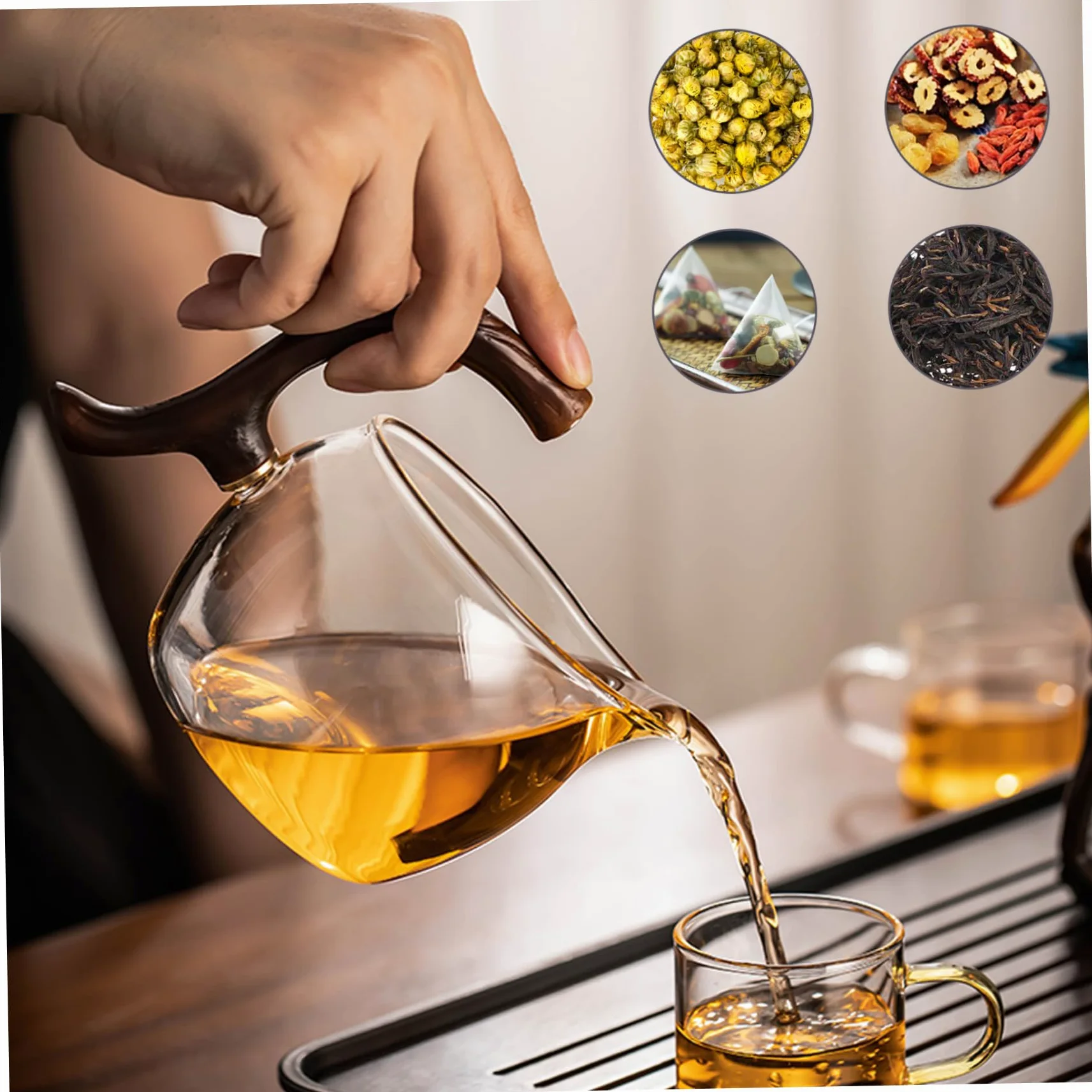 Ensemble de thé MAGNÉTIQUE KUN, théière en verre semi-automatique avec infuseur, 300 ml + 460 ml, 7.8x4.9x10.4 cm