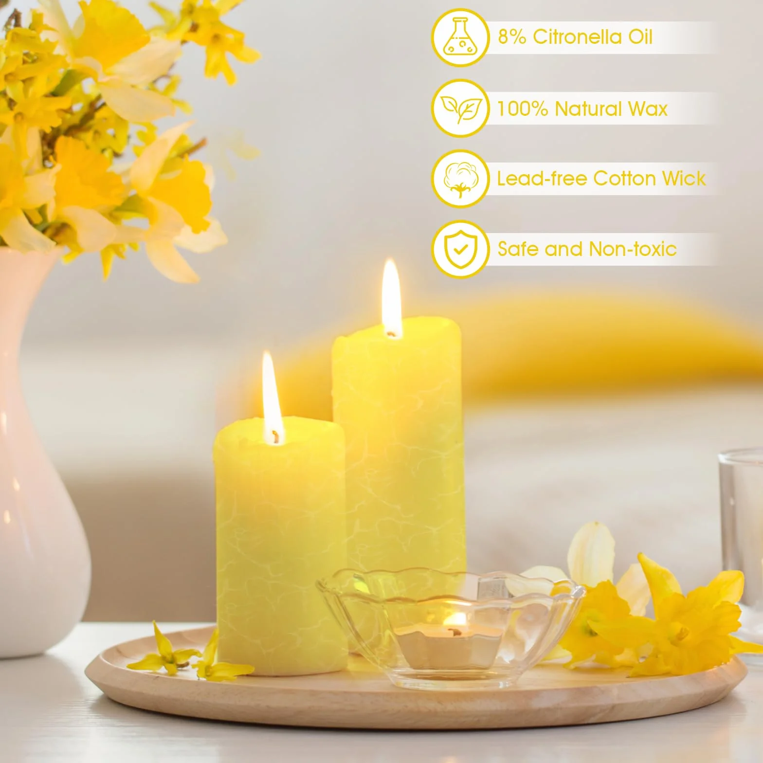Bougies Citronnelle 4PC Bougies Piliers Décoratives Parfumées 120 heures Sans Fumée