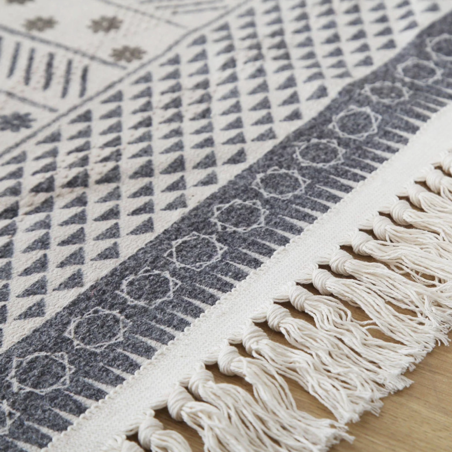 Tapis tissé à la main en coton et lin avec pompon - Style bohème - Pour salon ou chambre à coucher - 80 x 200 cm