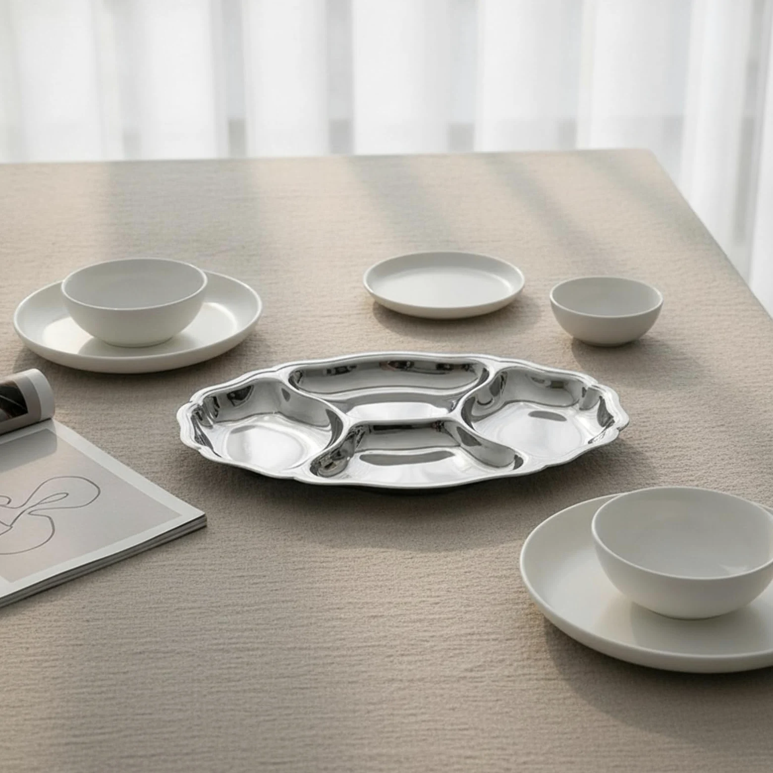 Plateau Divisé en Acier Inoxydable 304 Plat à Compartiments Antirouille Plat avec Compartiments pour Collation