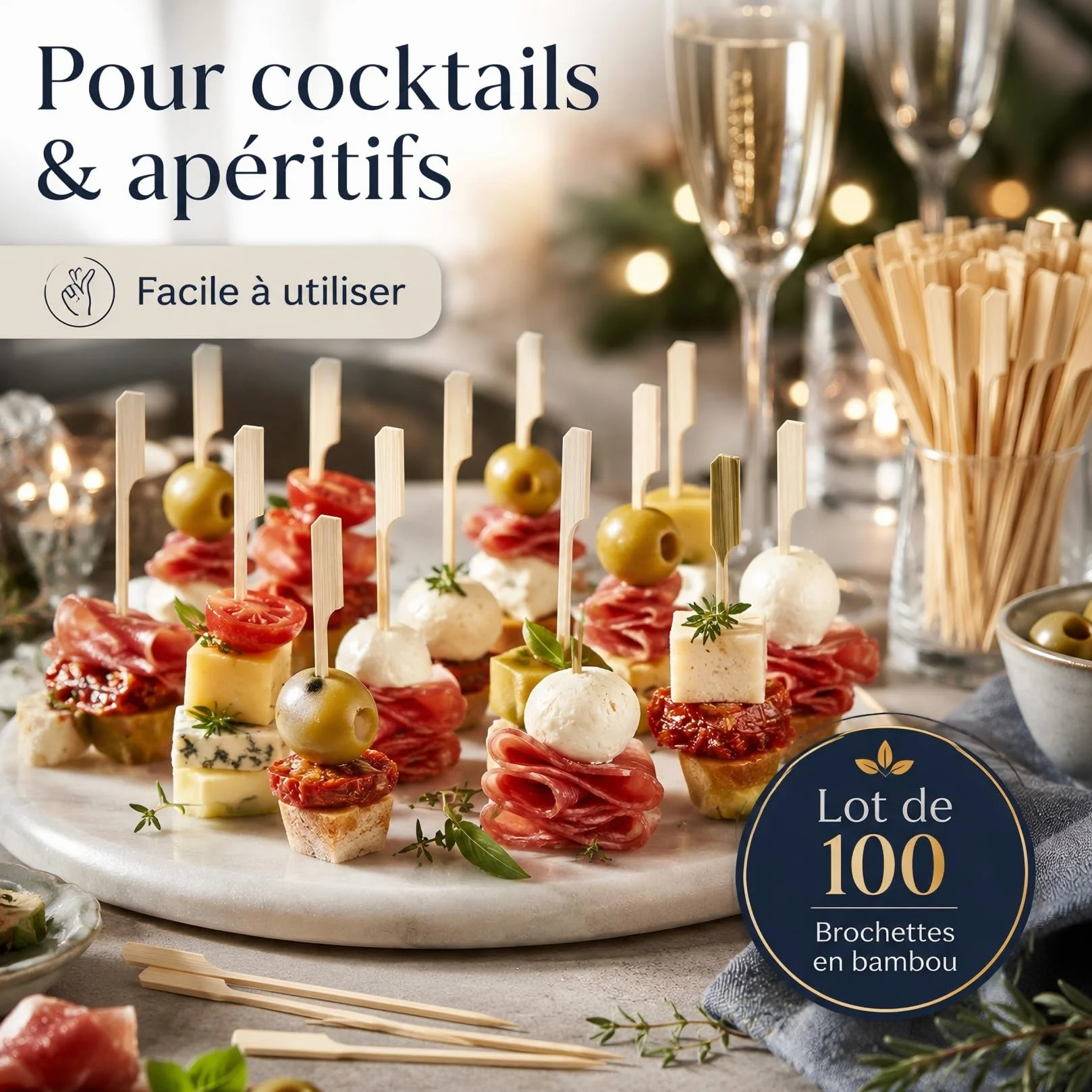 Pics Brochette en Bambou 15 cm Lot de 100 Bâtonnets Naturels Barbecue Cocktail