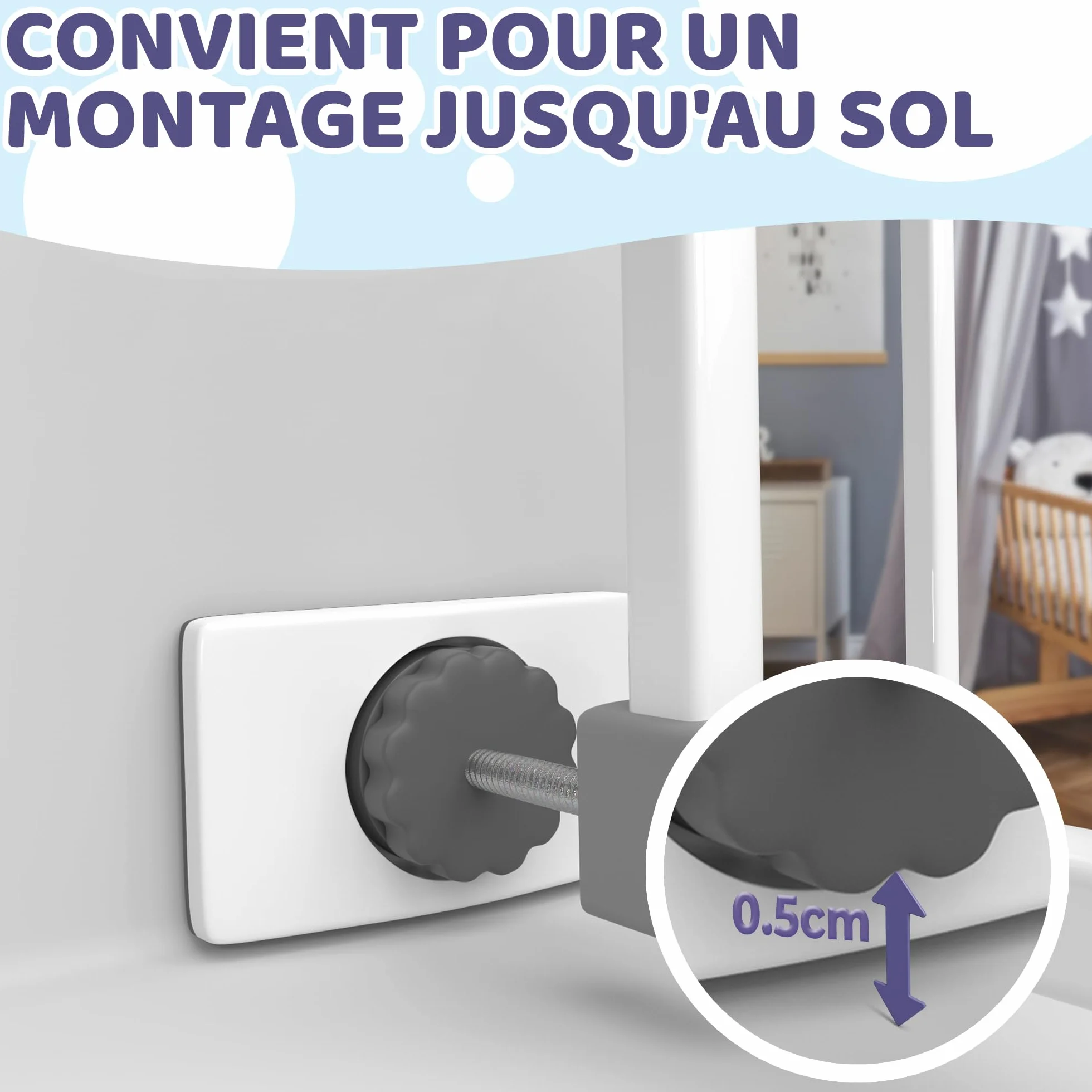 Patins de Protection Murale sans Perçage – Grille et Barrière de Sécurité pour Escalier & Porte – Fixation à Pression pour Bébé & Enfants