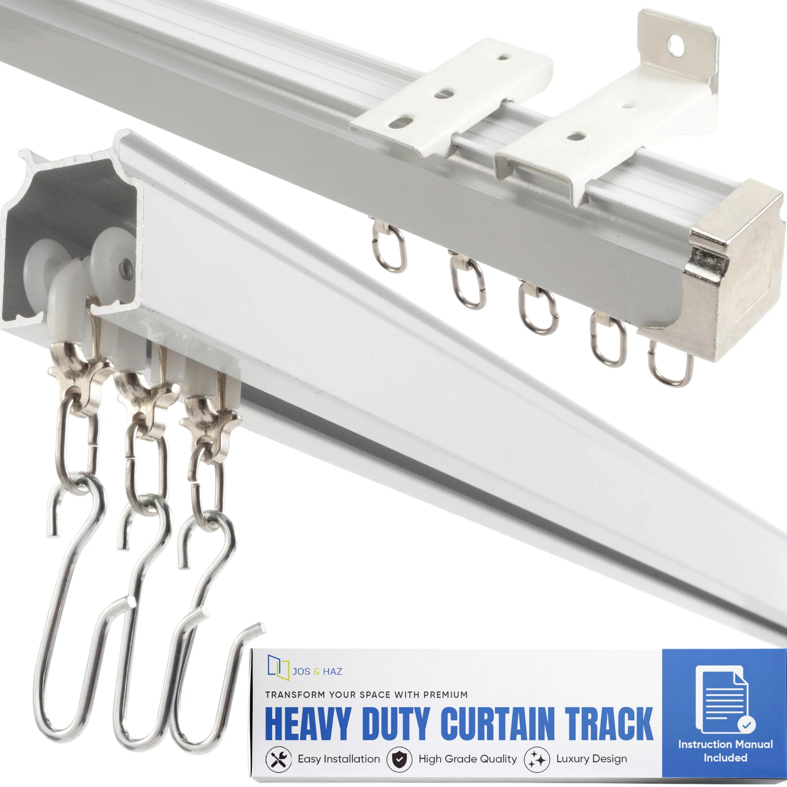 Rail de rideau de 2 mètres, rail de plafond pour rideaux, système de rails de rideaux à fixation murale ou plafond,Séparateur de pièce,Rail de rideau de plafond pour salon, chambre à coucher, douche