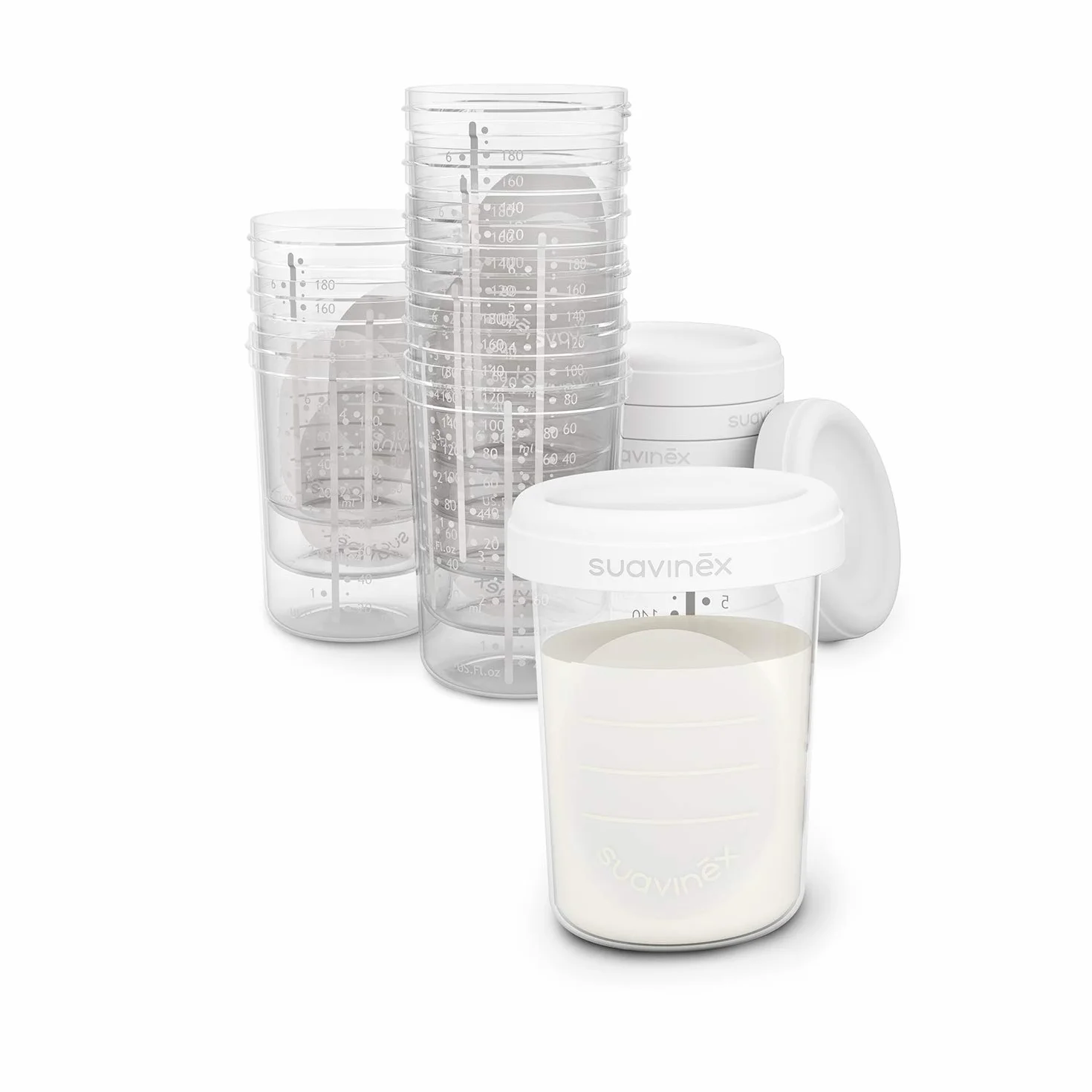 Suavinex 10 Pots de Conservation du Lait Maternel Hermétiques Anti-Fuite Réutilisables