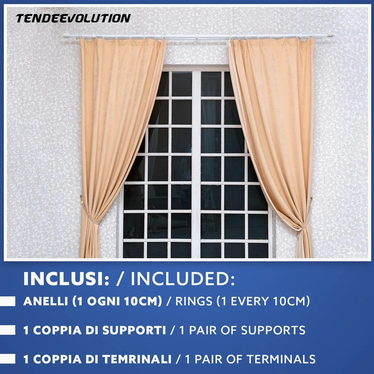 TENDEEVOLUTION Tringle Rideau Bois avec Accessoires, Diamètre 35mm, avec Support Tringle Rideaux Bois inclus. Barre De Rideau Naturel (Orme, 160 CM Avec Corde)