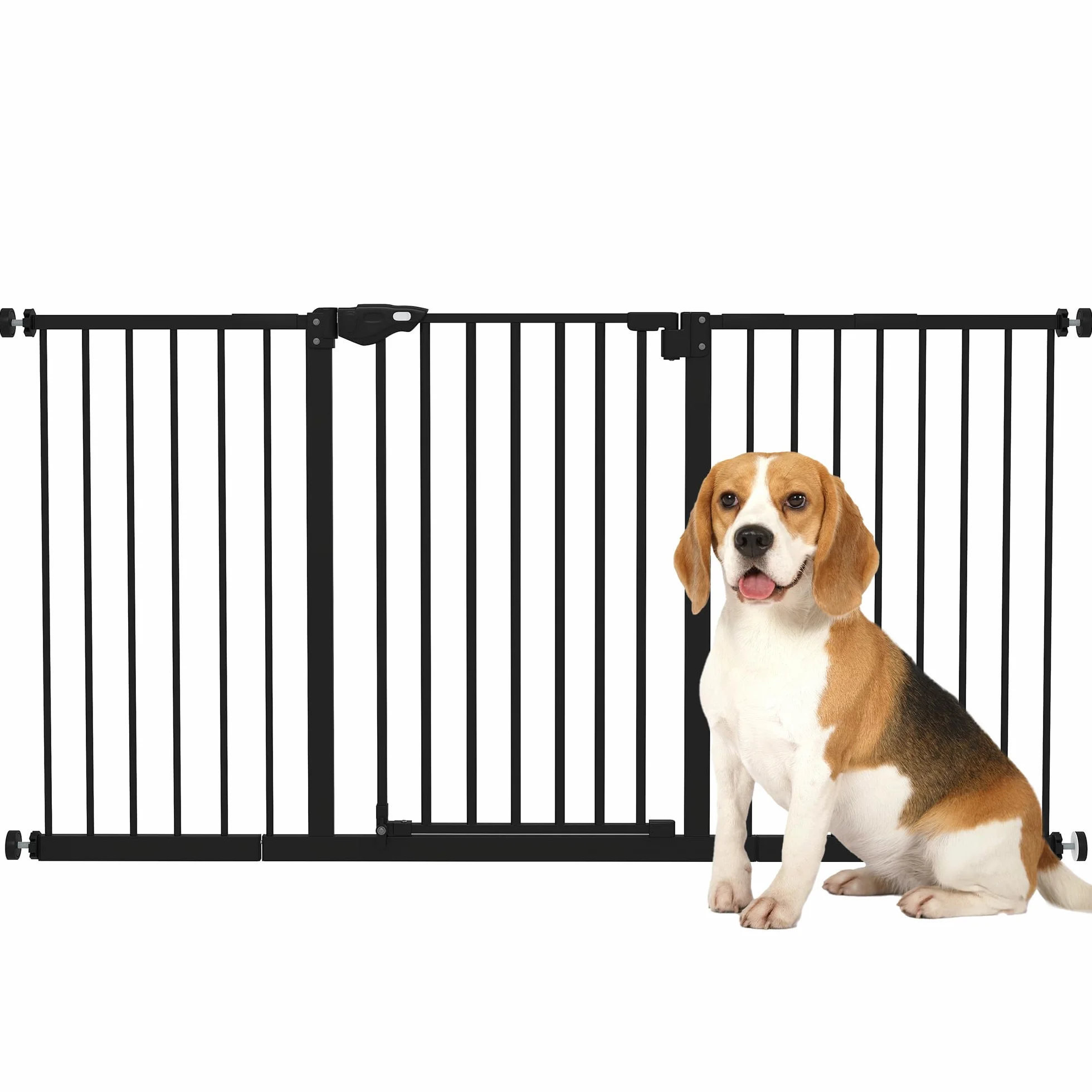 PawHut Barrière de sécurité Animaux 74-148 x 76,2 cm Porte Fermeture Automatique Double Verrouillage sans perçage 3 Extensions Noir