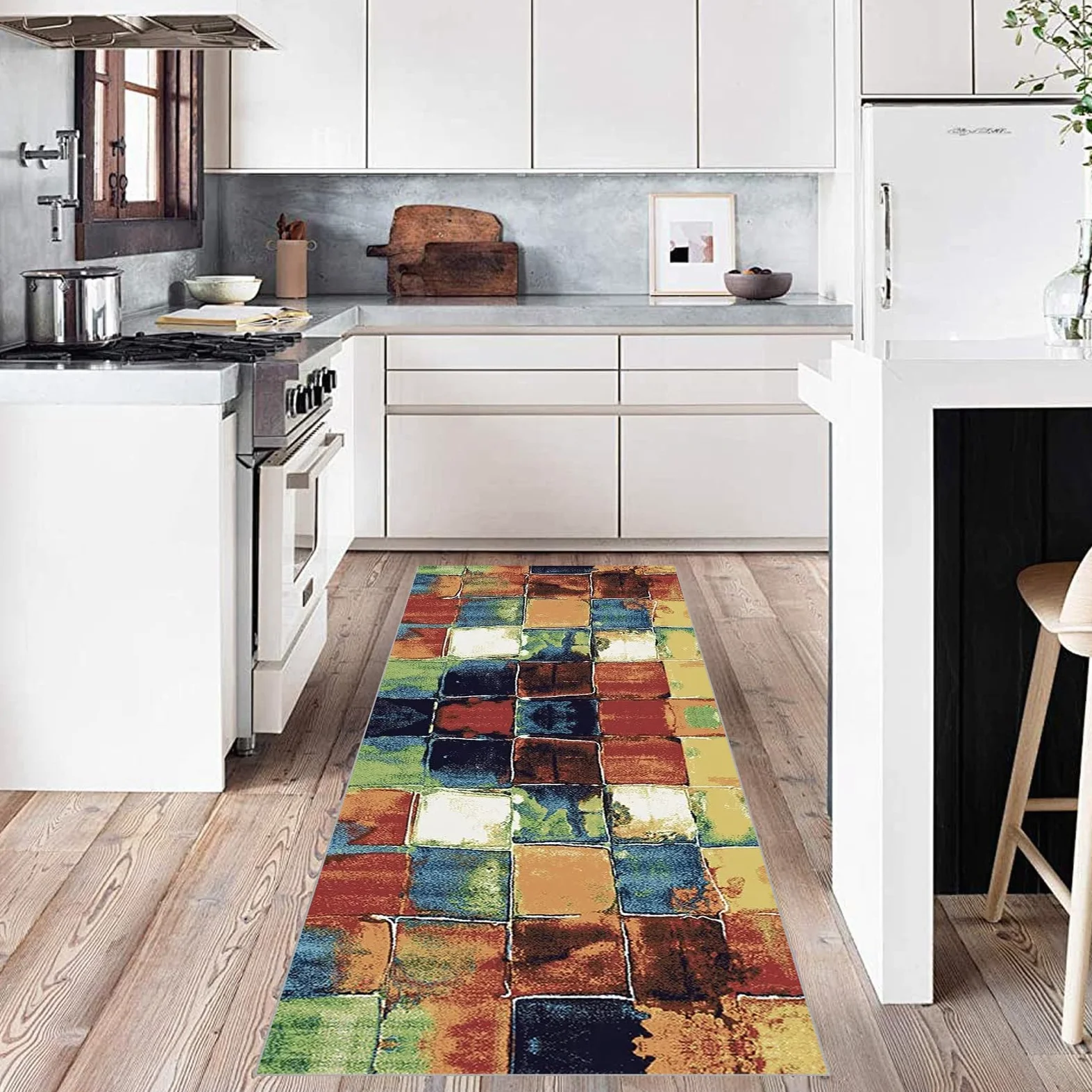 Tapis Cuisine Devant Evier 60 x 140 cm Antidérapant et Lavable Tapis Couloir Long Moderne Motifs Géométriques Tapis d Entree Interieur Tapis de Passage au Metre Tapis de Couloir Salon Chambre