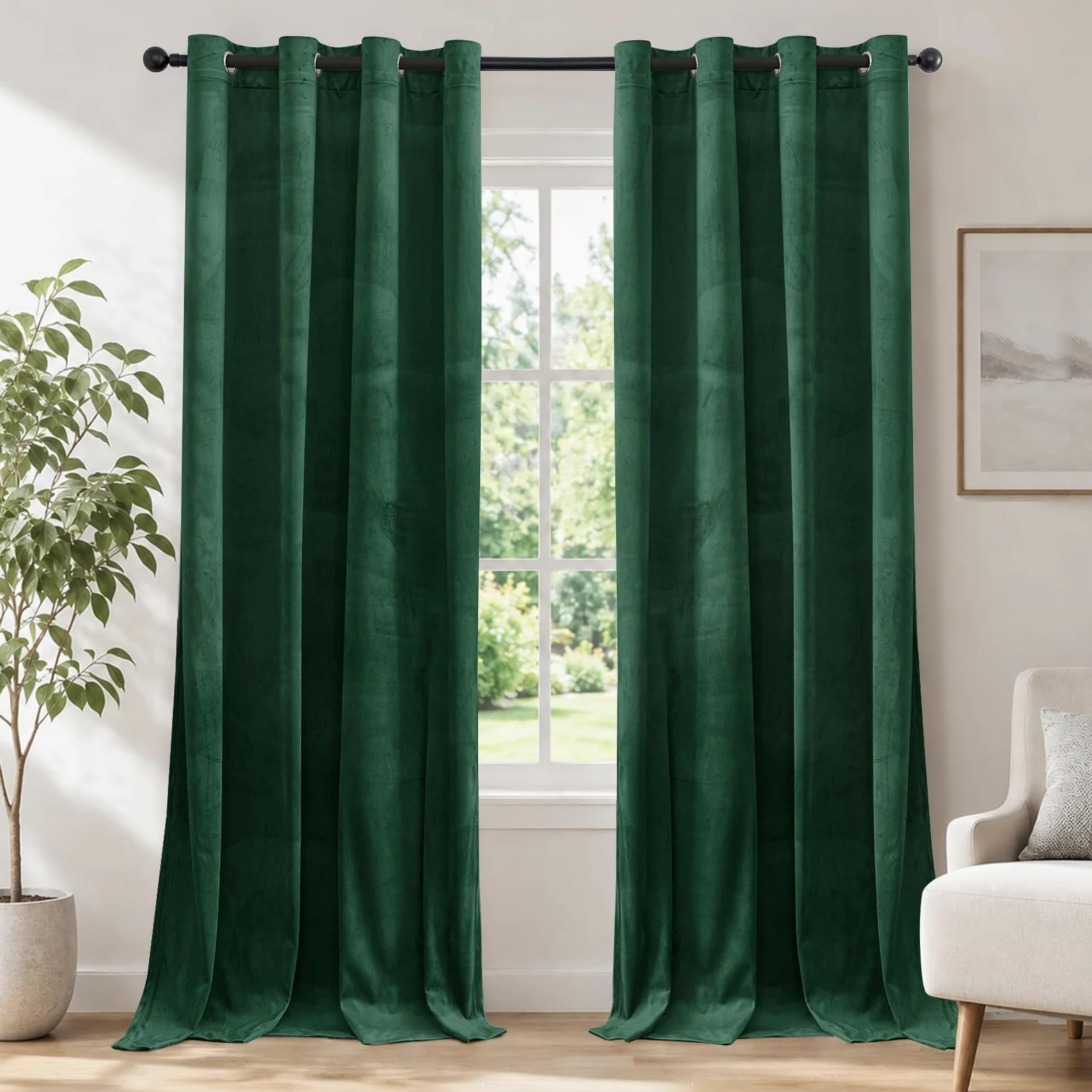 Ystyle Rideau Occultant Velours Lot De 2, 140x260cm, Vert Foncé | Rideaux Salon Rideau Thermique Isolant Anti Chaud Intérieurs, Rideau Phonique Anti Bruit, Moderne Chambre Maison Dressing
