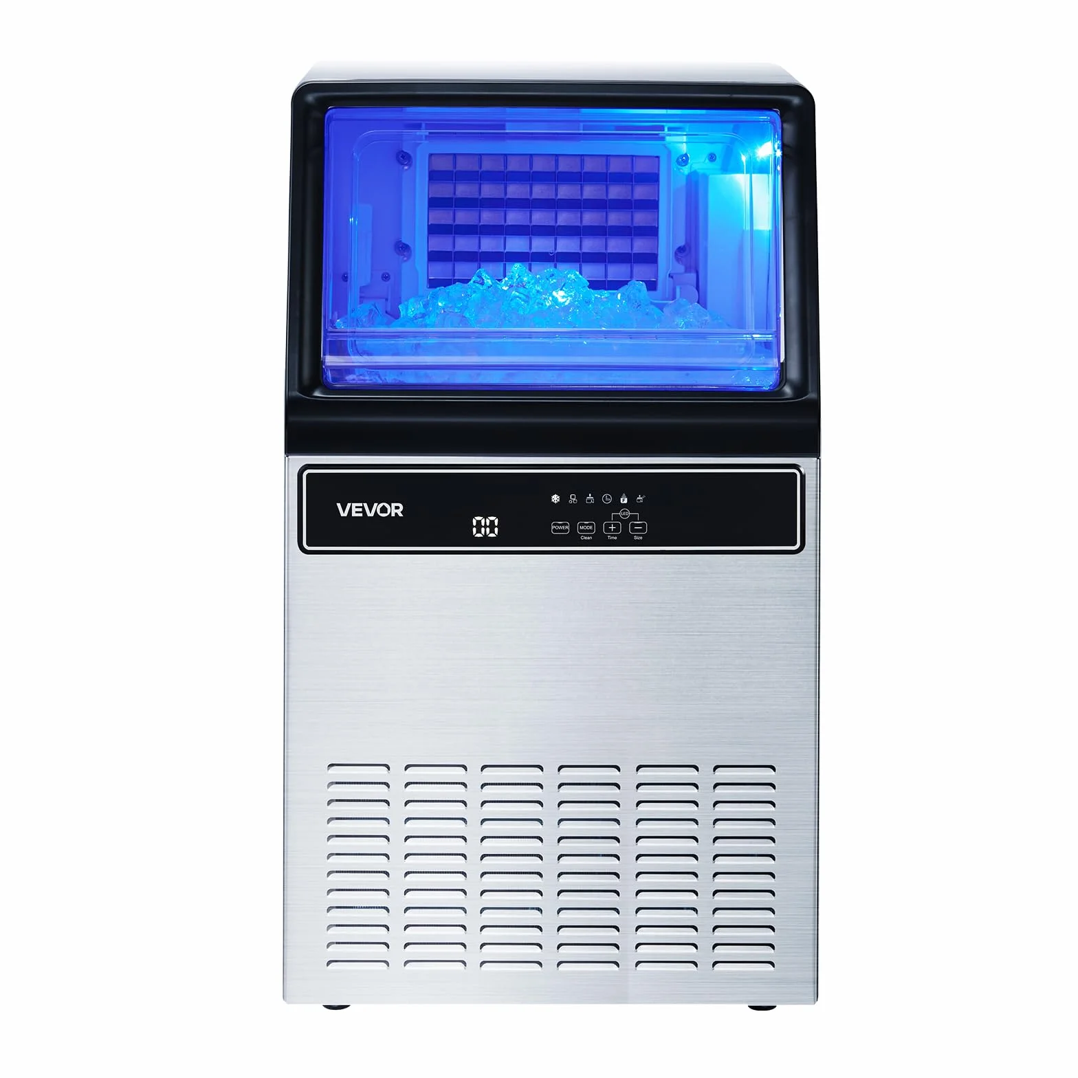 VEVOR Machine à Glaçons Commerciale 54,4 kg/24 h, 15 kg Stockage, 45 Cubes/Cycle, Écran LED Nettoyage Automatique