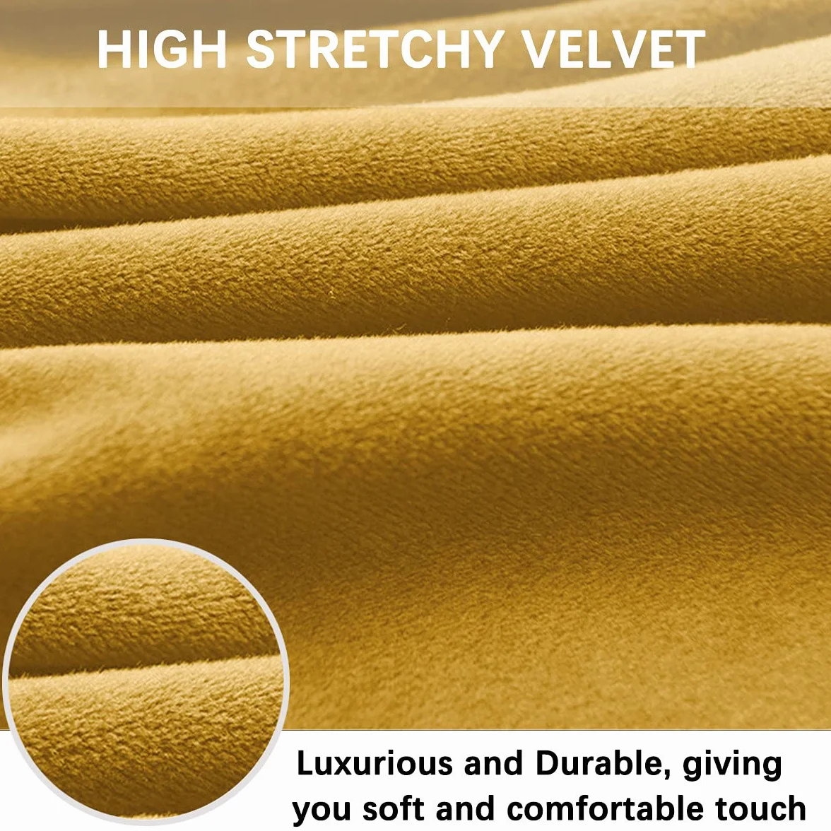 Dimatic Lot de 4 Housses de Chaise en Velours et Peluche Antidérapantes Fond Élastique Doré