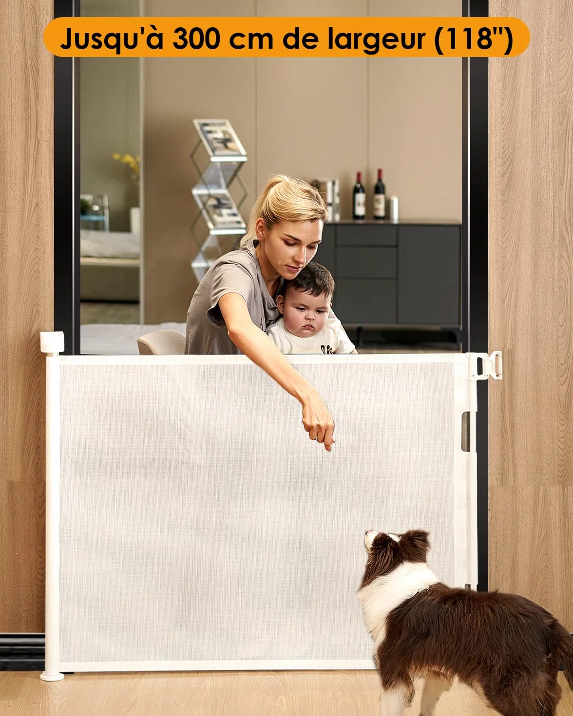 Barrière de Sécurité Enfant 0-140cm Extensible Rétractable pour Bébé Chien Escaliers Couloirs Blanc