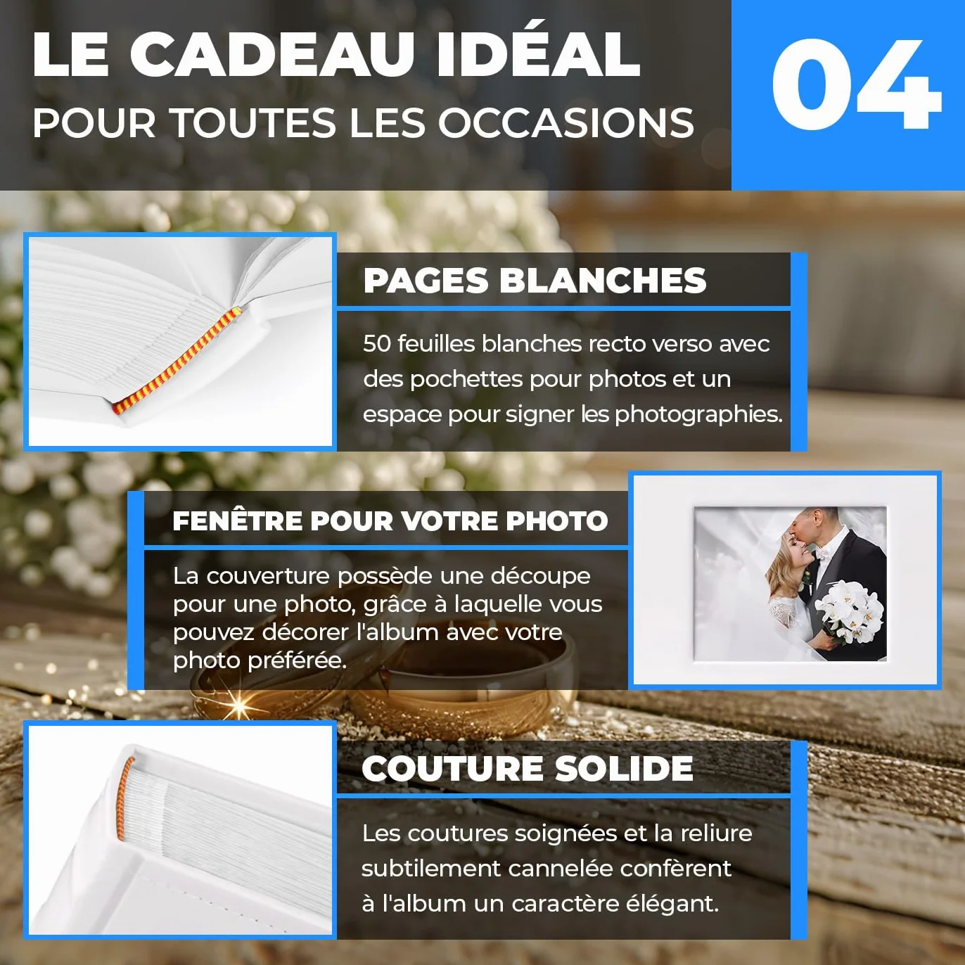Maverton Album photos à pochettes personnalisé avec poche ouvrable couverture cadeau mariage