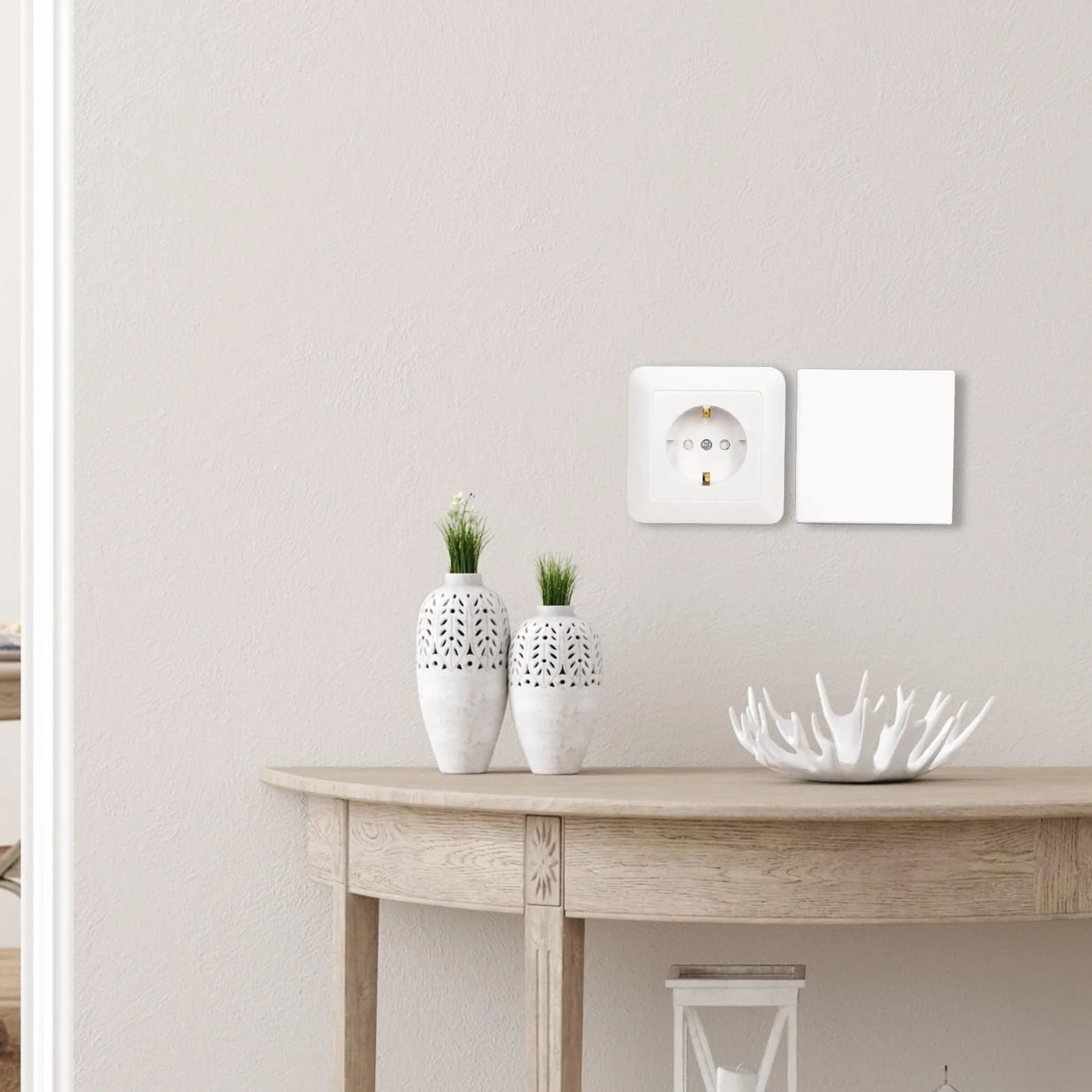 Lot de 2 Cache Prise Murale 8.6x8.6 cm Plaque Murale Vierge en Plastique Blanc
